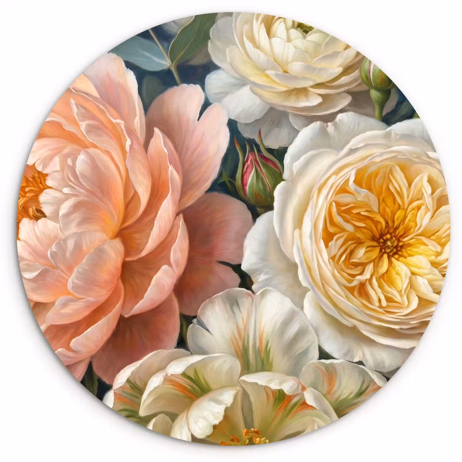 Bloemen - Boeket - Natuur - Klassiek - Kleurrijk Wandcirkel kunststof plaat 5mm dik klein -3d