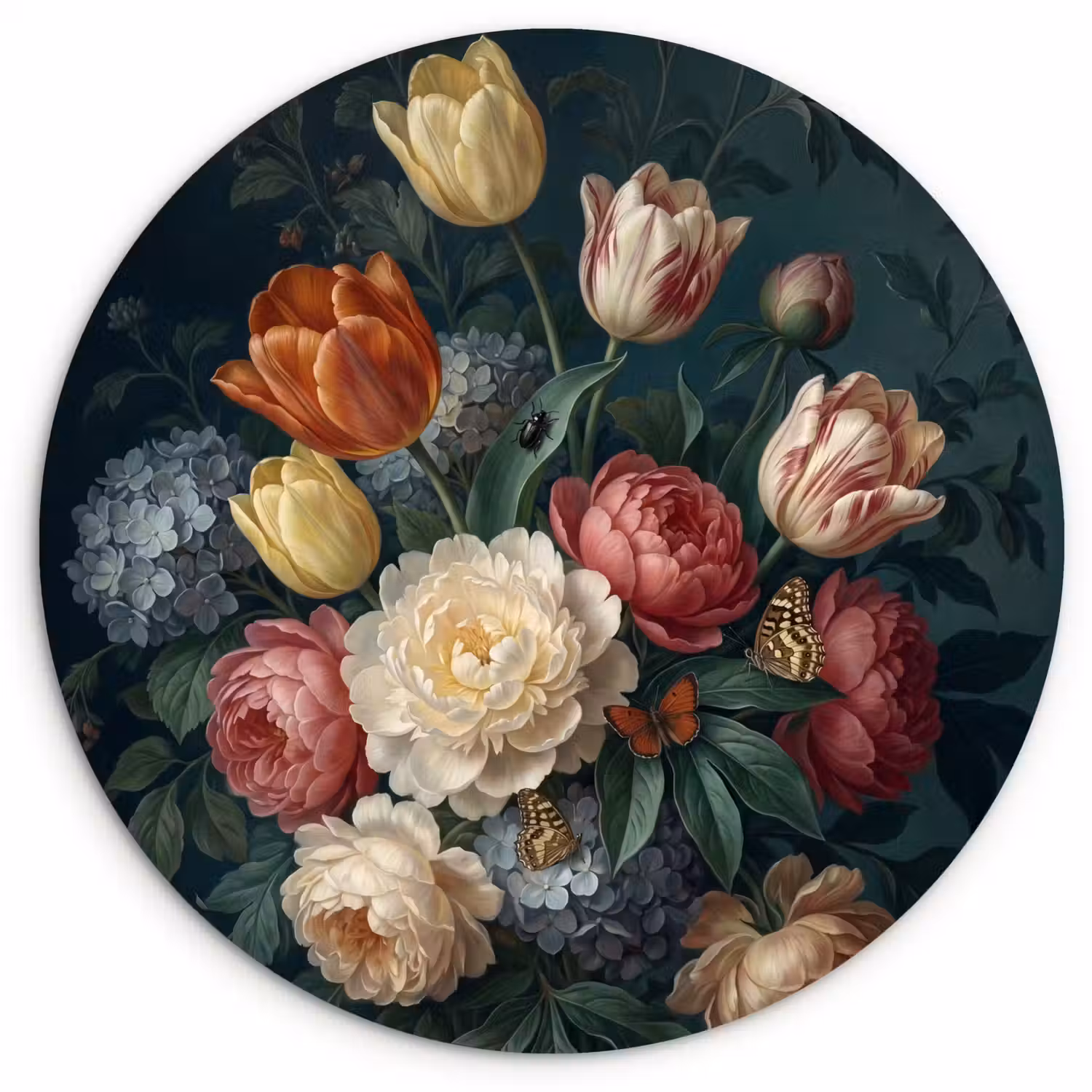 Bloemen - Boeket - Natuur - Klassiek - Donker Wandcirkel kunststof plaat 5mm dik klein -3d