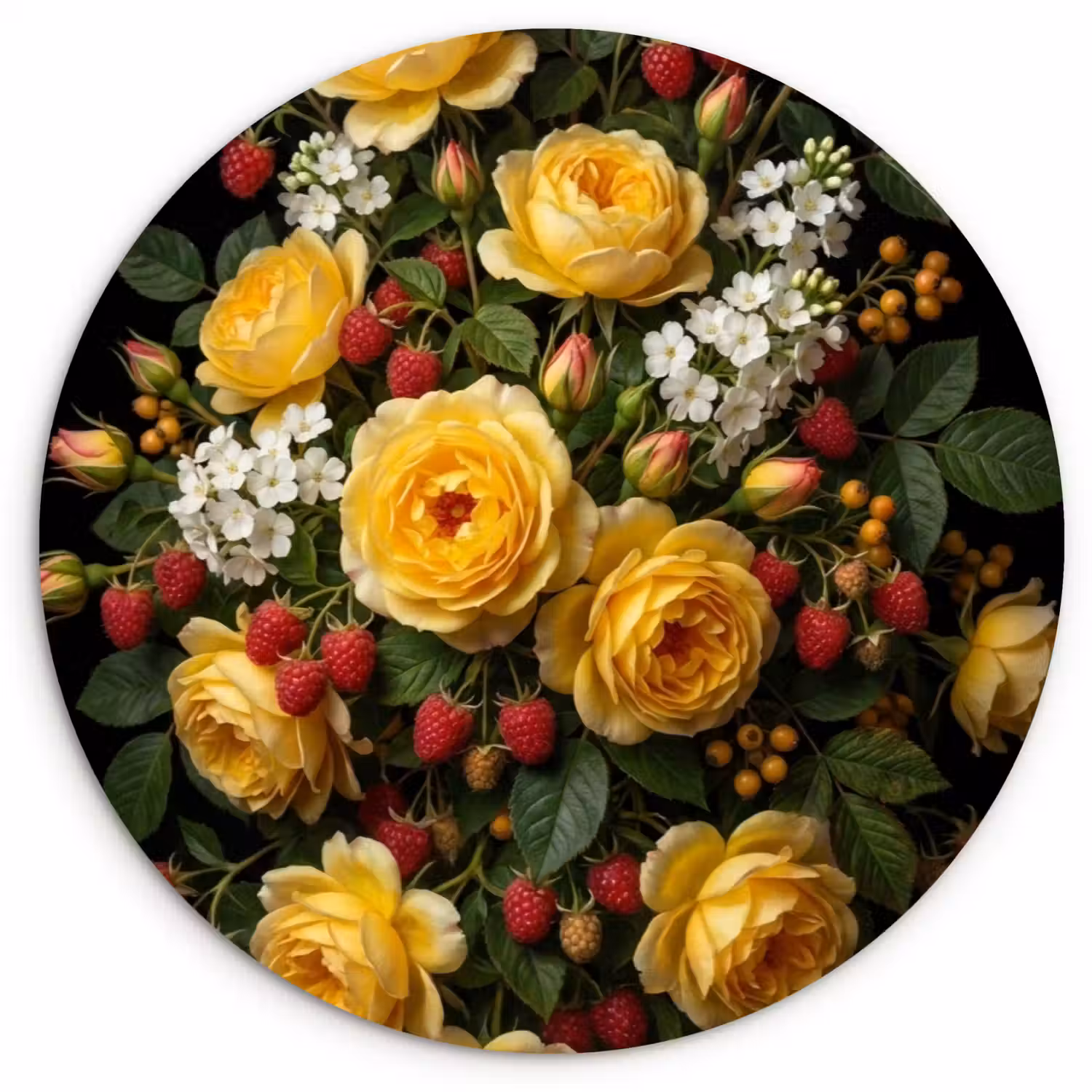 Bloemen - Boeket - Natuur - Klassiek - Geel Wandcirkel kunststof plaat 5mm dik klein -3d