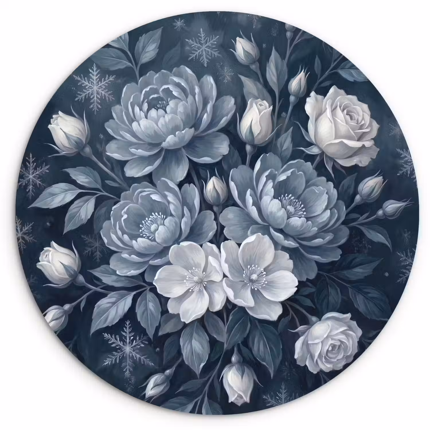 Bloemen - Boeket - Winter - Abstract - Blauw Wandcirkel kunststof plaat 5mm dik klein -3d