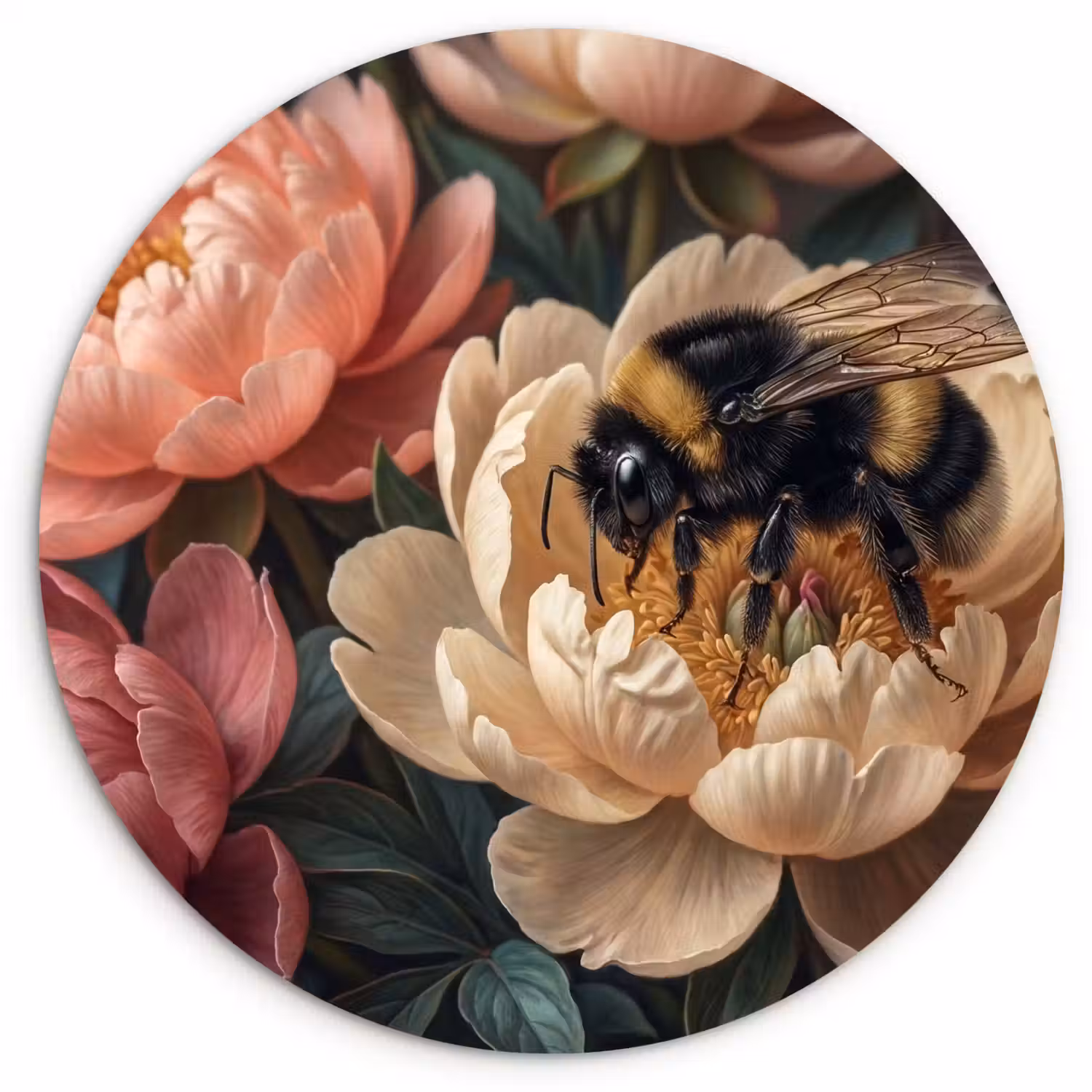 Bloemen - Insect - Natuur - Roze Wandcirkel kunststof plaat 5mm dik klein -3d