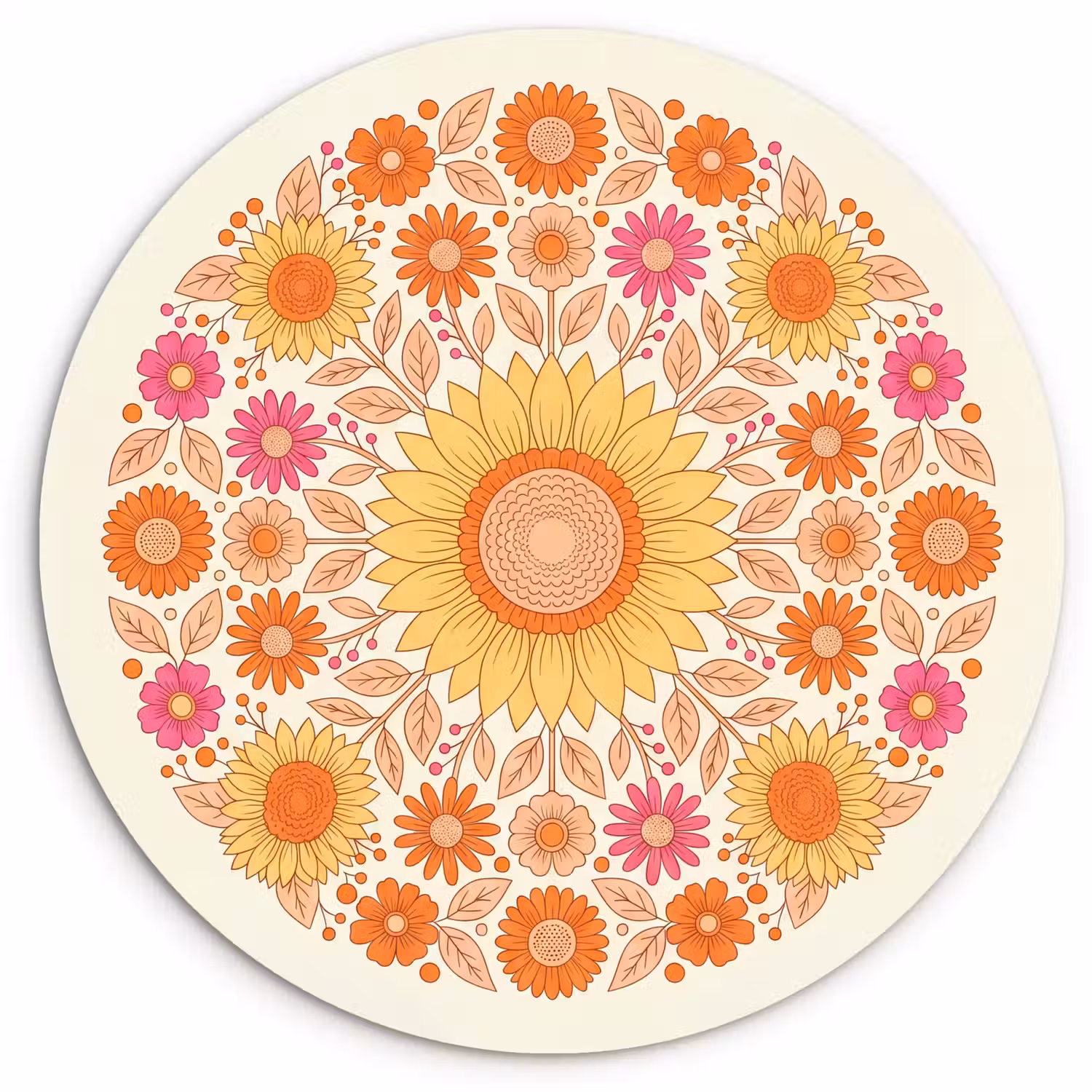 Bloemen - Mandala - Patroon - Kleurrijk Wandcirkel kunststof plaat 5mm dik klein -3d