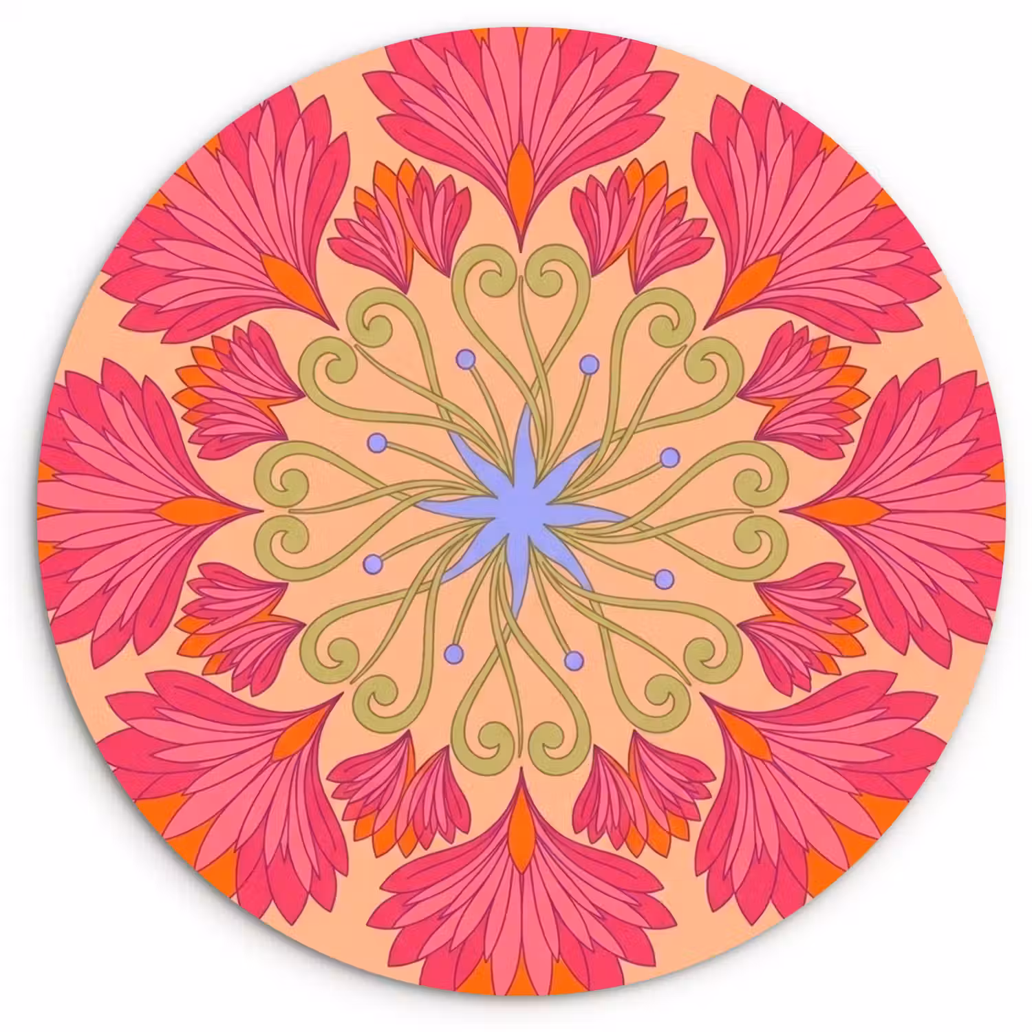 Bloemen - Patroon - Abstract - Roze - Decoratief Wandcirkel kunststof plaat 5mm dik klein -3d