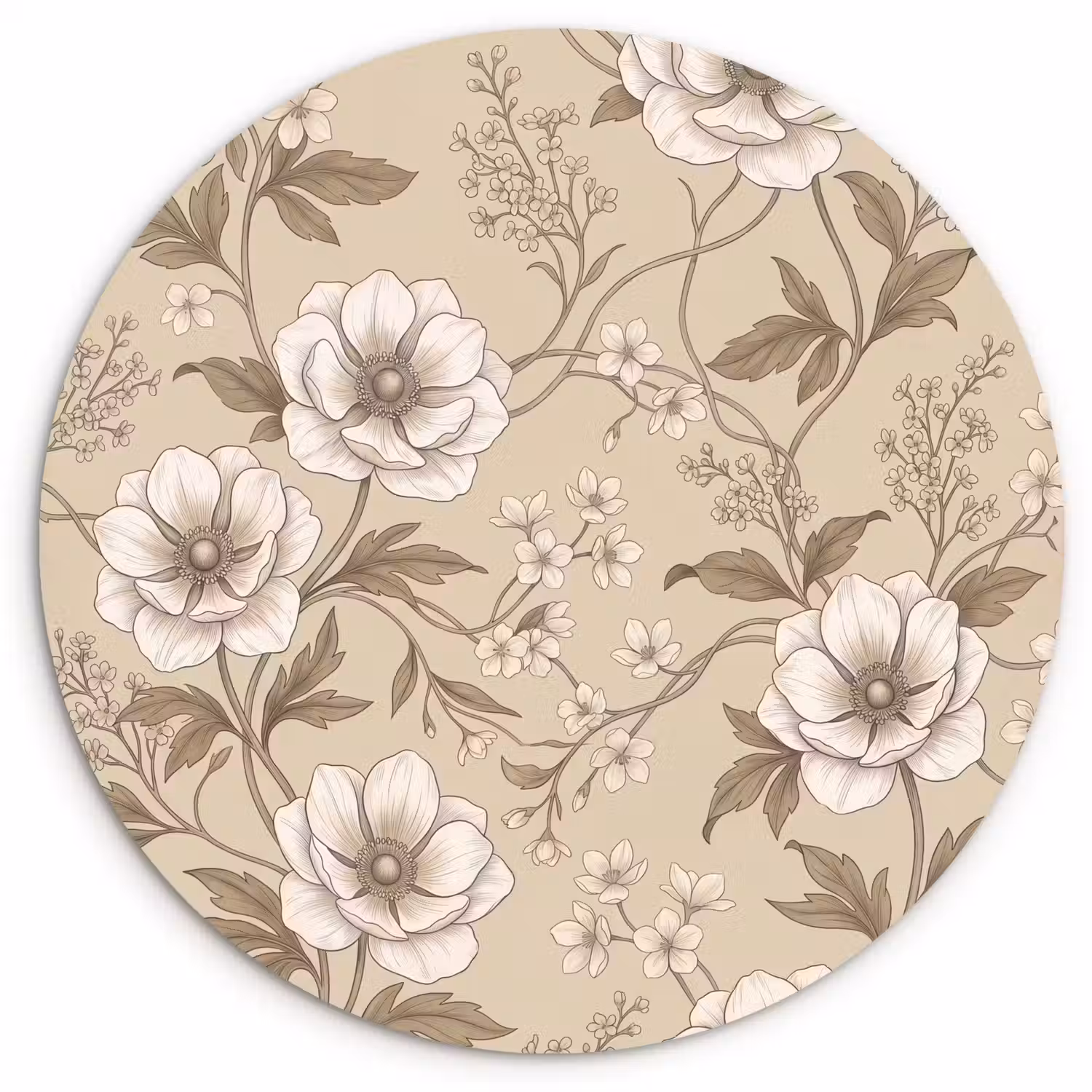 Bloemen - Patroon - Beige Wandcirkel kunststof plaat 5mm dik klein -3d