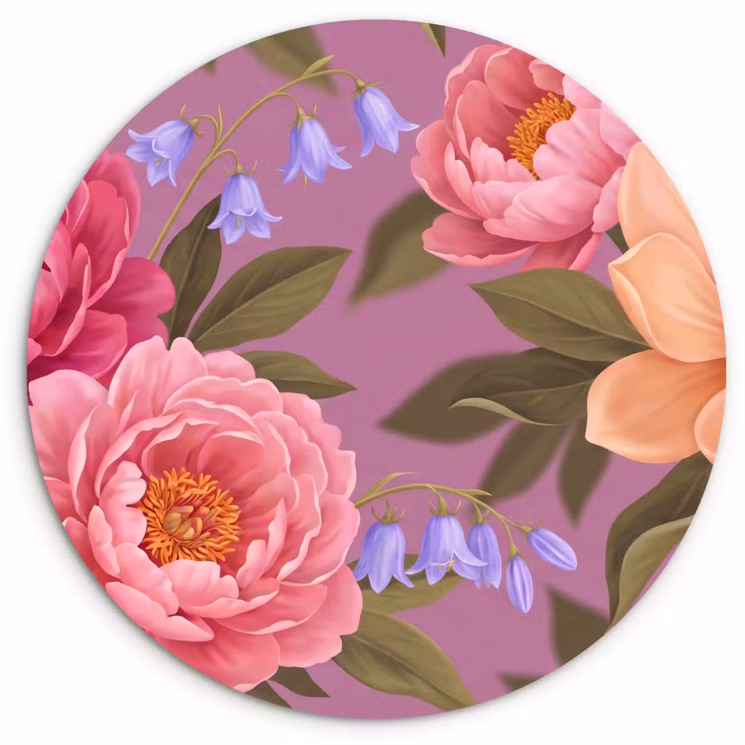 Bloemen - Patroon - Illustratie - Roze Wandcirkel kunststof plaat 5mm dik klein -3d