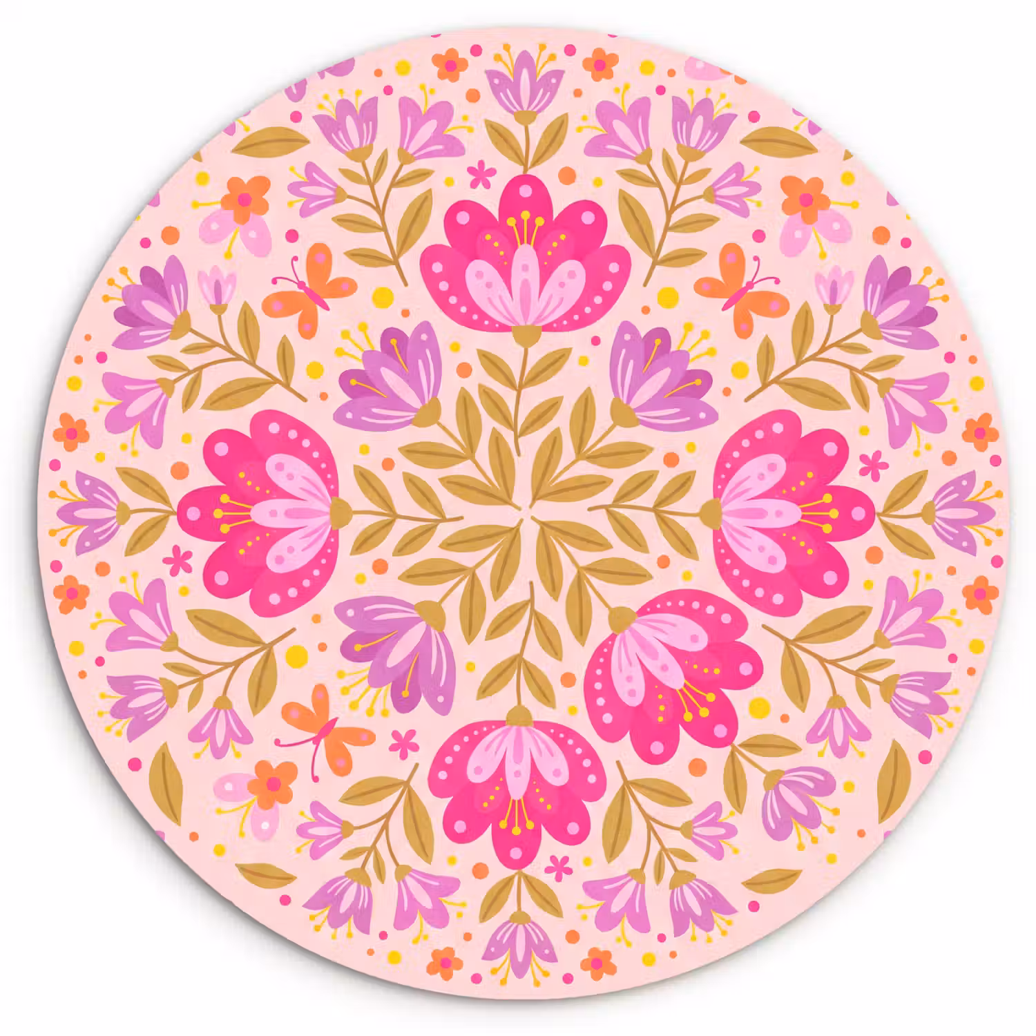 Bloemen - Patroon - Natuur - Abstract - Roze Wandcirkel kunststof plaat 5mm dik klein -3d