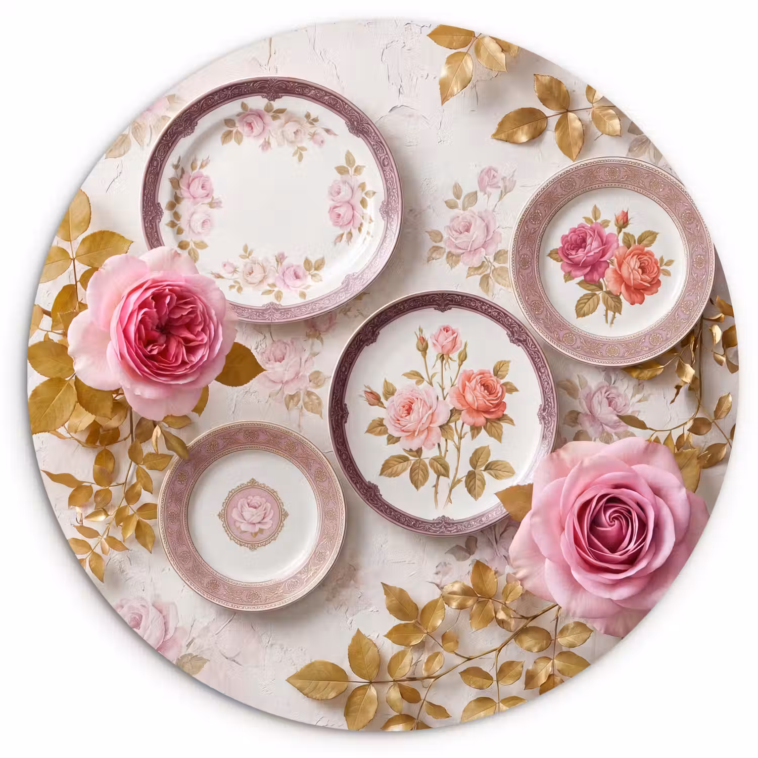 Bloemen - Patroon - Vintage - Roze - Decoratie Wandcirkel kunststof plaat 5mm dik klein -3d