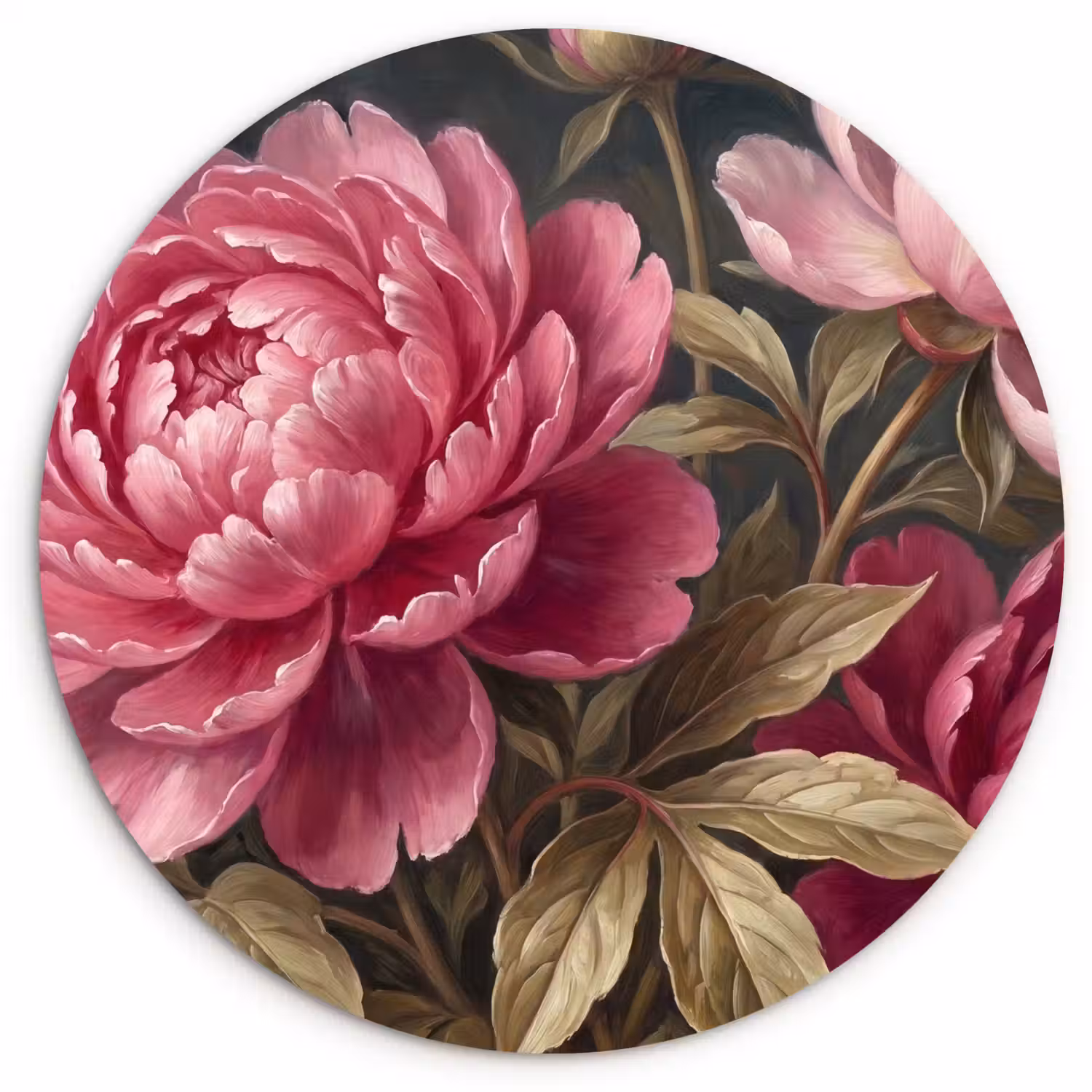 Bloemen - Roze - Klassiek - Natuur Wandcirkel kunststof plaat 5mm dik klein -3d
