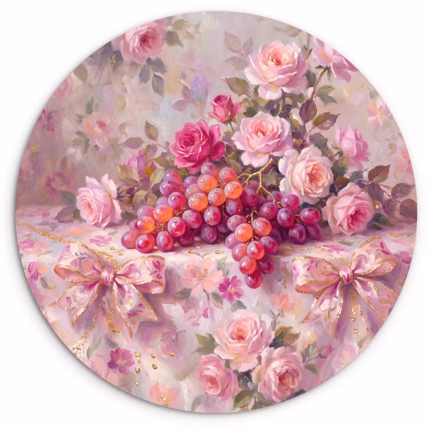 Eten - Bloemen - Stilleven - Roze - Goud Wandcirkel kunststof plaat 5mm dik klein -3d