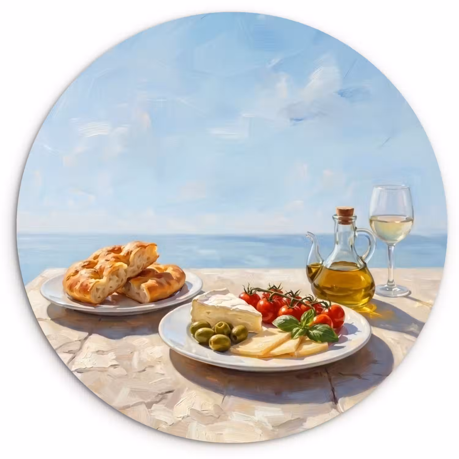 Eten - Middellandse Zee - Natuur - Geschilderd Wandcirkel kunststof plaat 5mm dik klein -3d