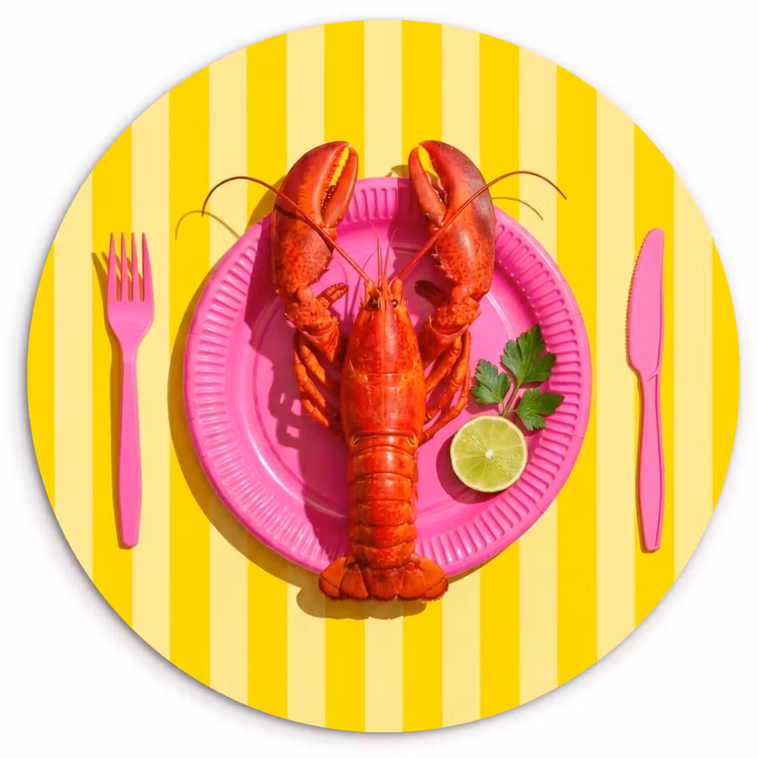 Eten - Roze - Geel - Modern - Culinaire Wandcirkel kunststof plaat 5mm dik klein -3d