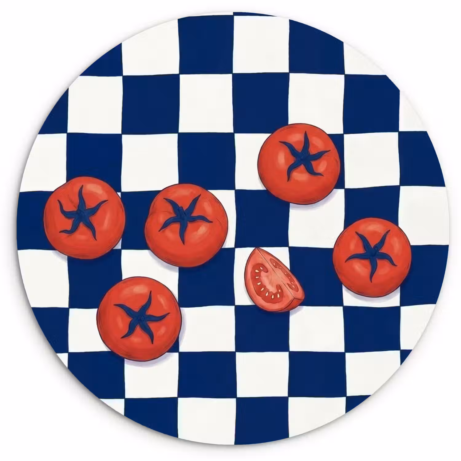 Eten - Tomaten - Keuken - Illustratie - Rood-Blauw Wandcirkel kunststof plaat 5mm dik klein -3d
