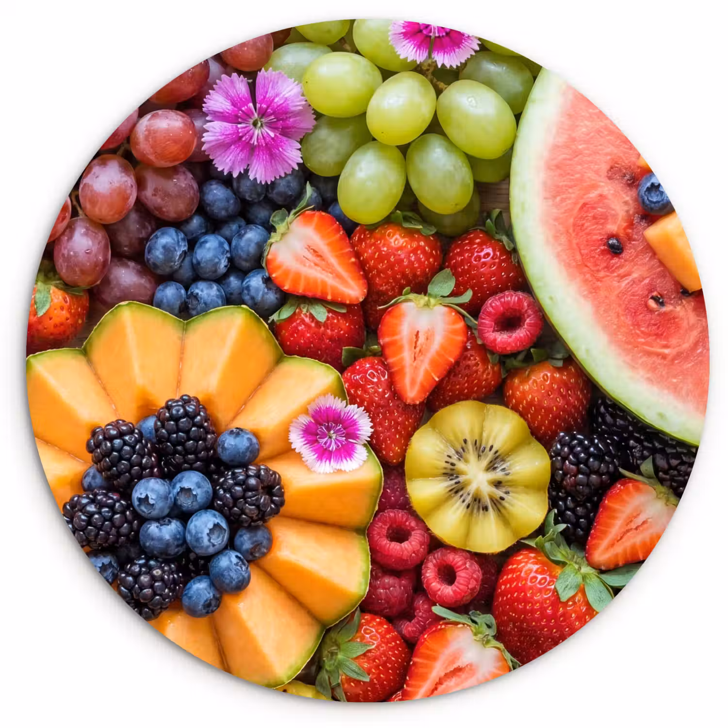 Fruit - Vers - Variatie - Eten - Kleurrijk Wandcirkel kunststof plaat 5mm dik klein -3d