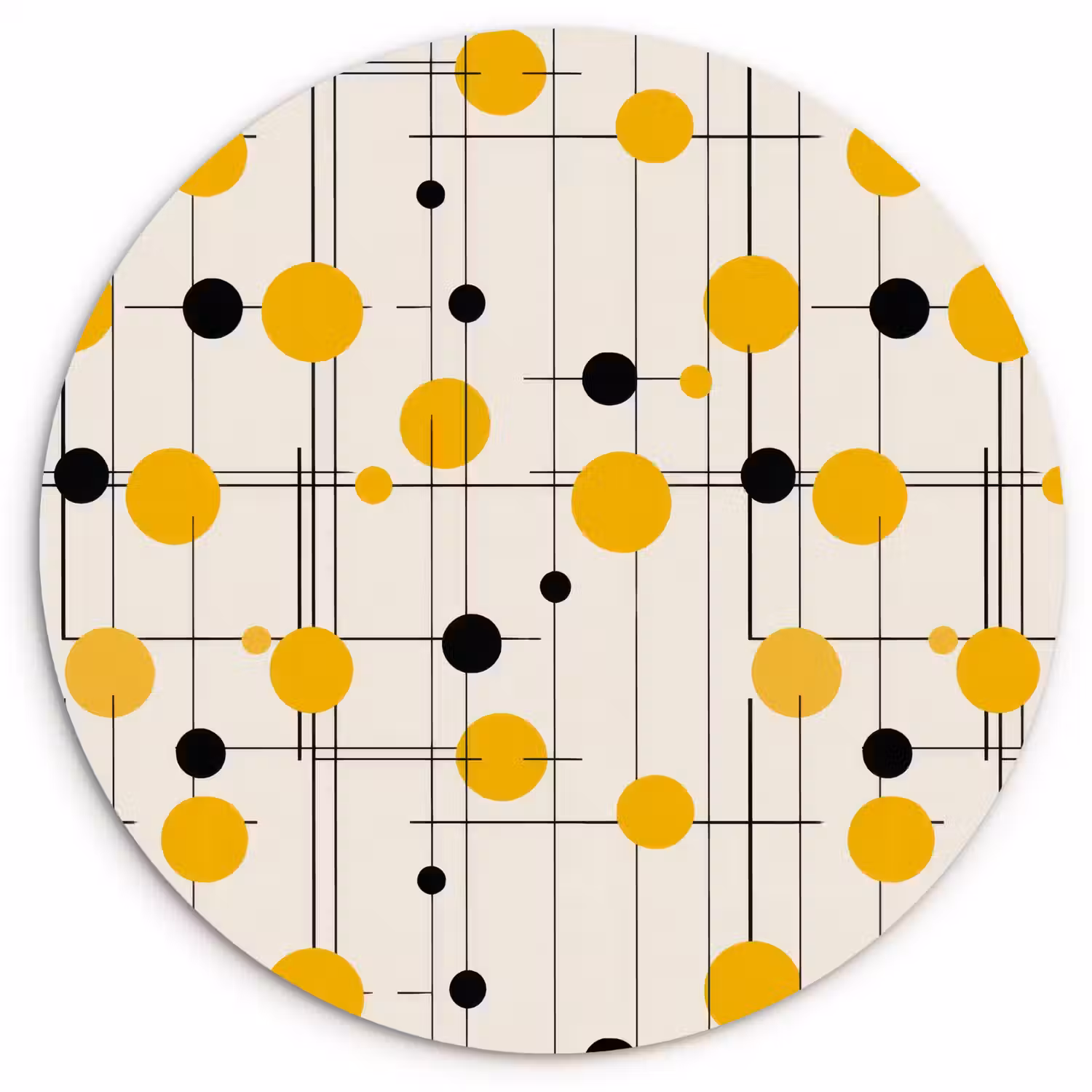 Geometrisch - Retro - Lijnen - Okergeel - Zwart Wandcirkel kunststof plaat 5mm dik klein 188 -3d