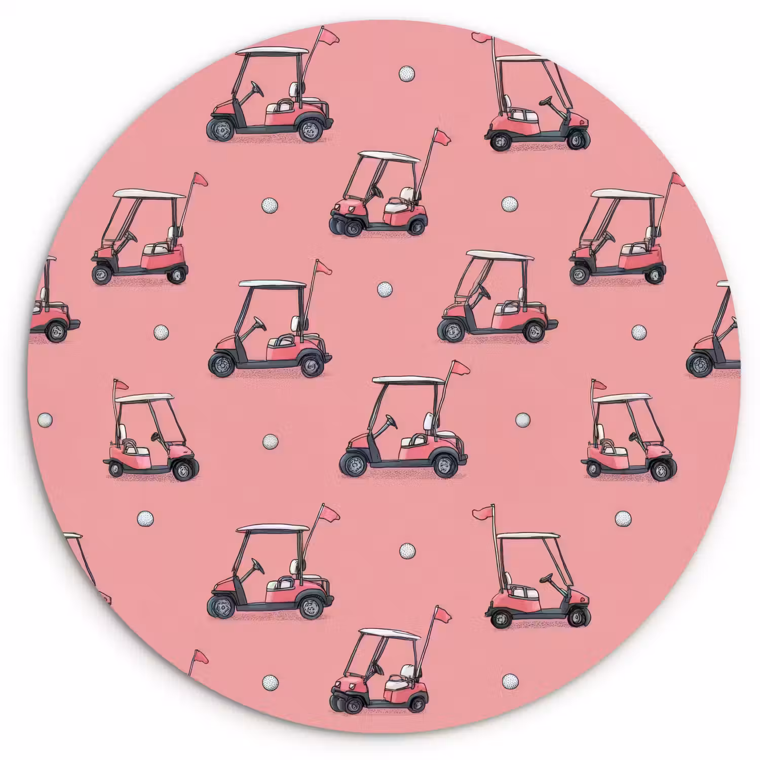 Golfkar - Retro - Roze Wandcirkel kunststof plaat 5mm dik klein 188 -3d