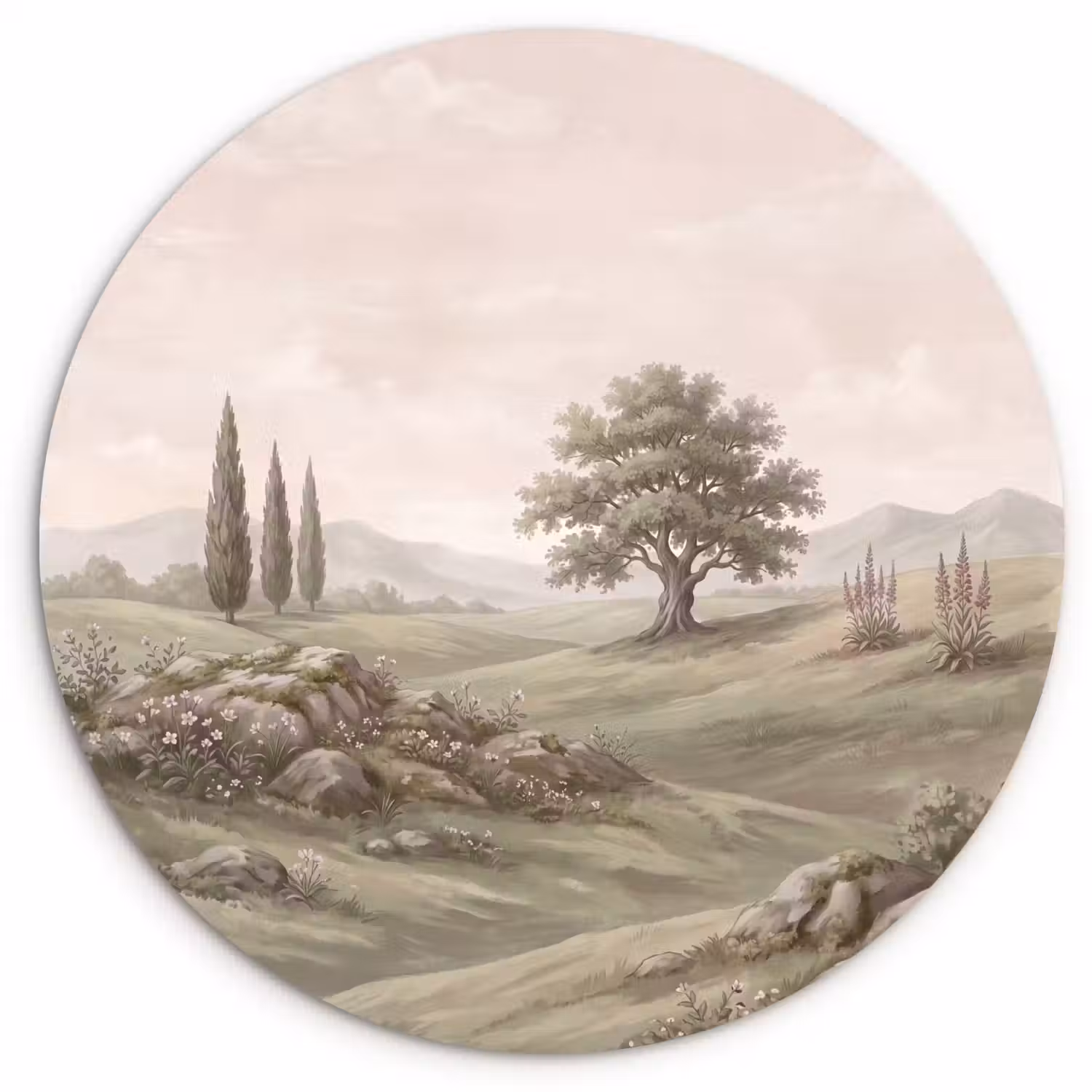 Heuvellandschap - Bomen - Natuur - Groen Wandcirkel kunststof plaat 5mm dik klein -3d