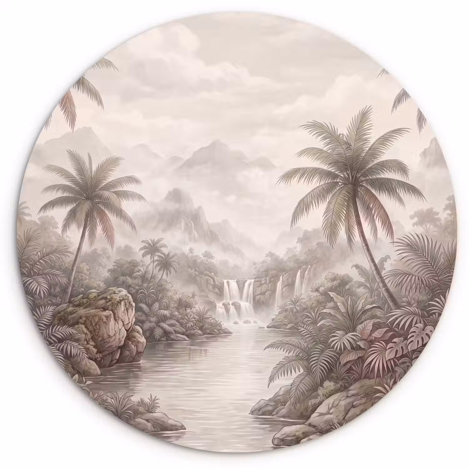 Jungle - Watervallen - Tropisch - Illustratie Wandcirkel kunststof plaat 5mm dik klein -3d