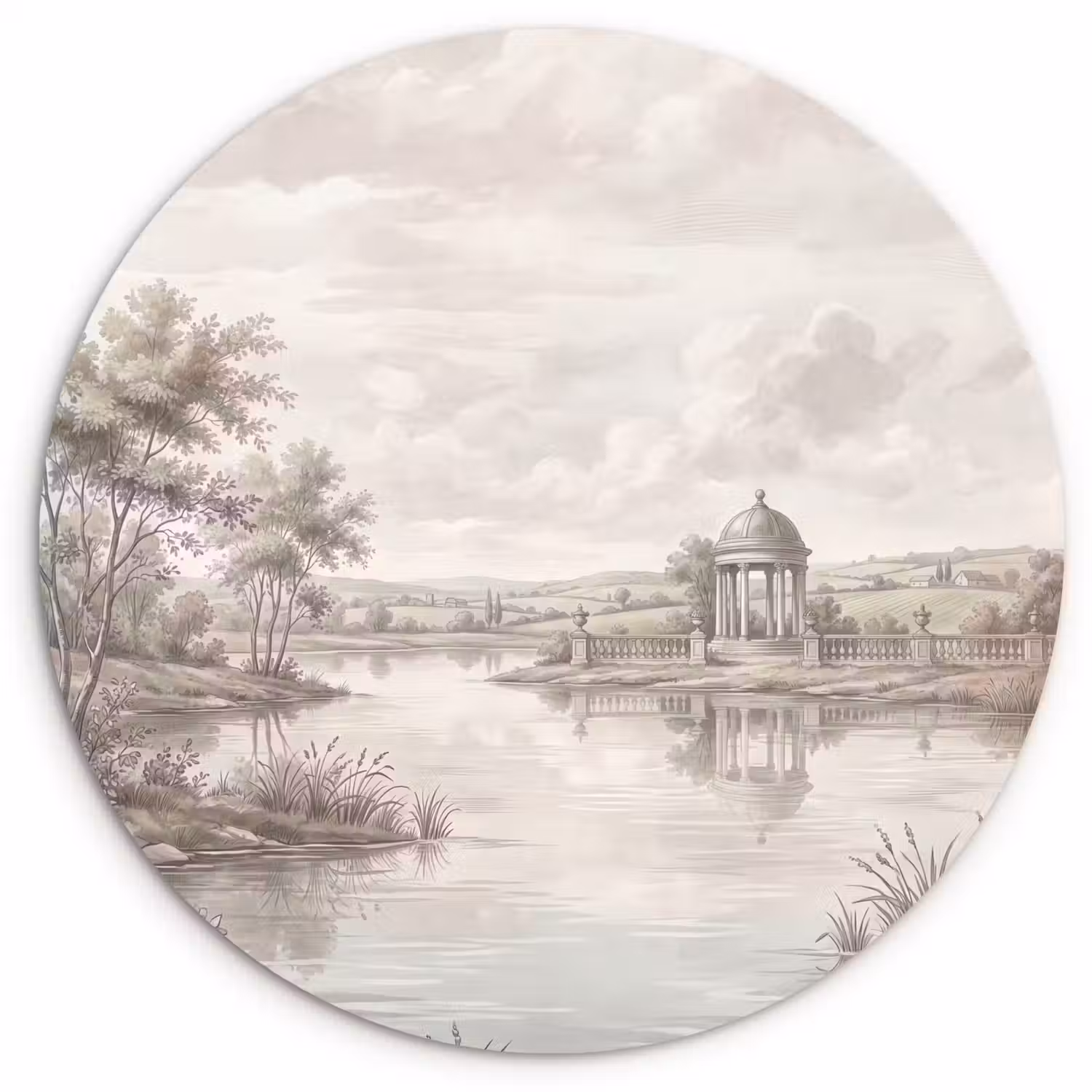 Landschap - Water - Natuur - Sepia Wandcirkel kunststof plaat 5mm dik klein -3d