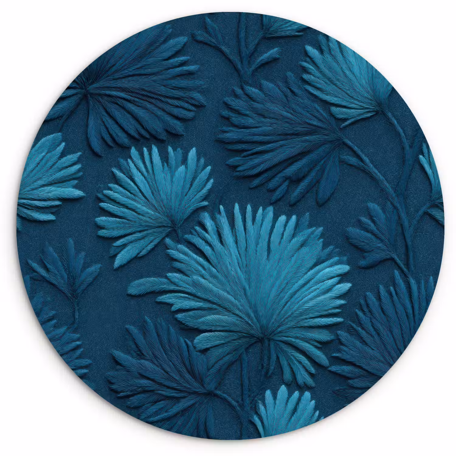 Bladeren - Reliëf - Patroon - Oceaanblauw - Modern Wandcirkel kunststof plaat 5mm dik klein 188 -3d