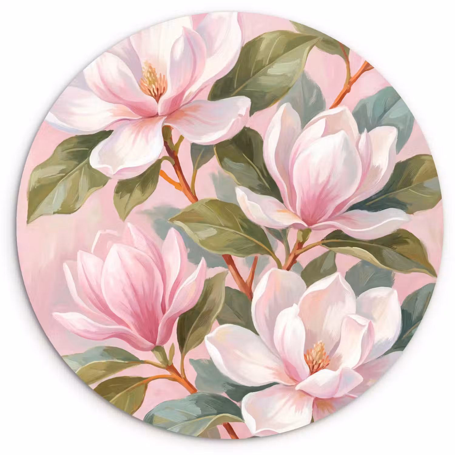 Magnolia's - Patroon - Roze Wandcirkel kunststof plaat 5mm dik klein -3d