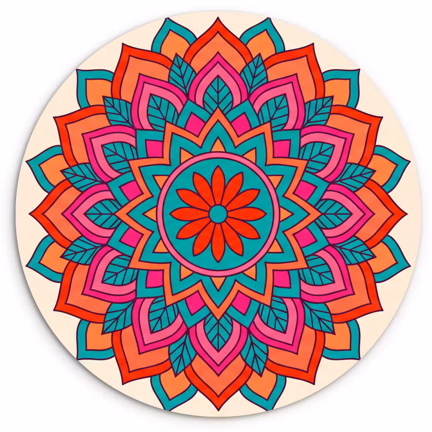 Mandala - Patroon - Abstract - Kleurrijk - Modern Wandcirkel kunststof plaat 5mm dik klein -3d