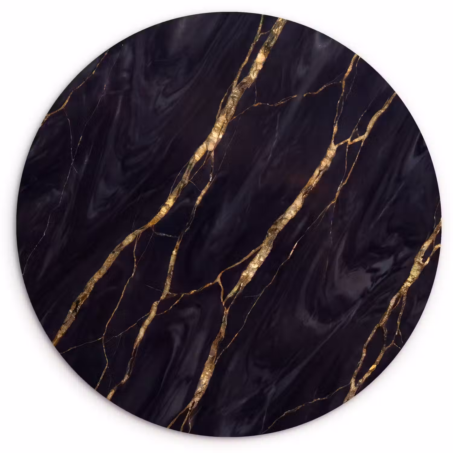Marmer - Gouden aders - Abstract - Zwart Wandcirkel kunststof plaat 5mm dik klein -3d