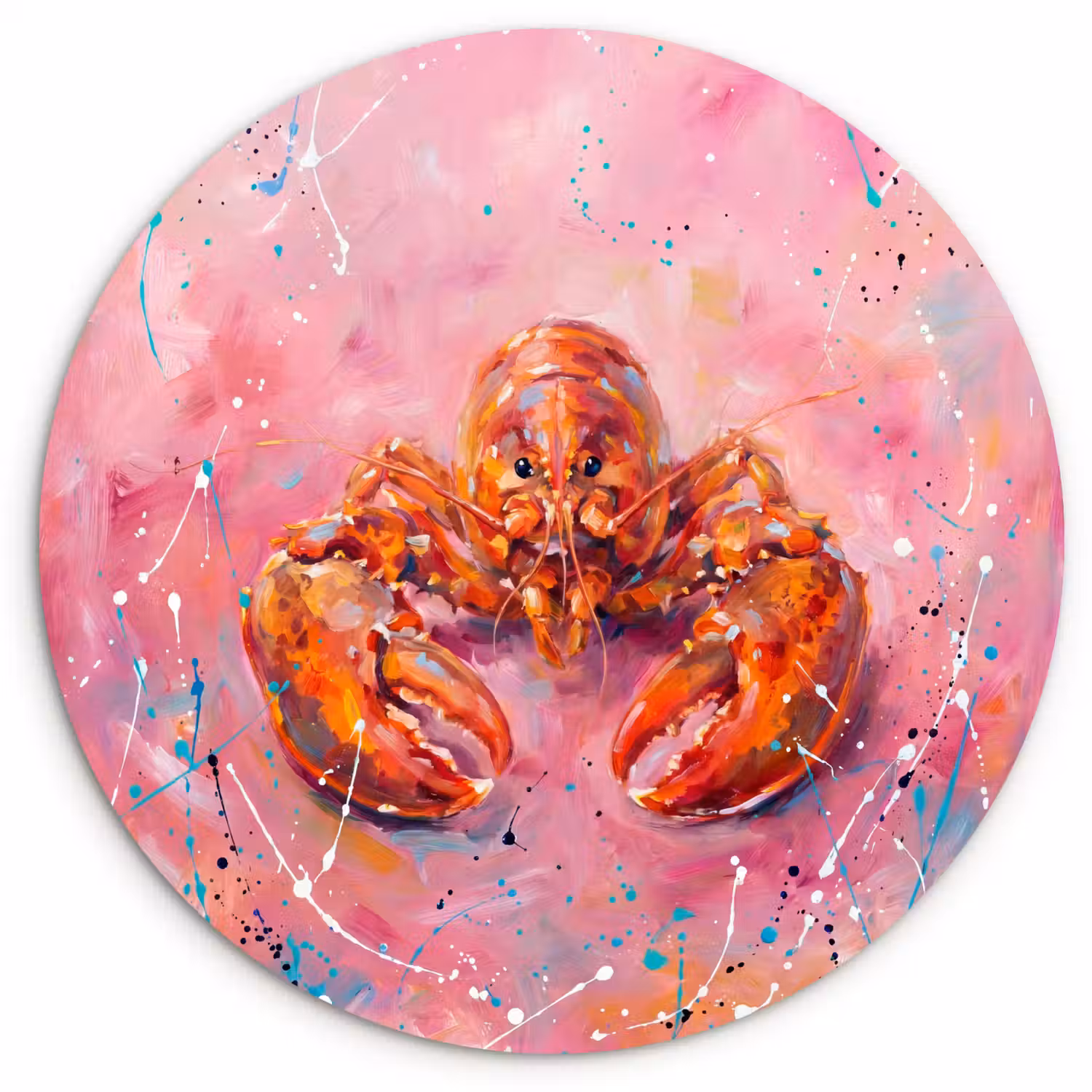 Zeeleven - Kreeft - Spatters - Abstract - Roze Wandcirkel kunststof plaat 5mm dik klein -3d