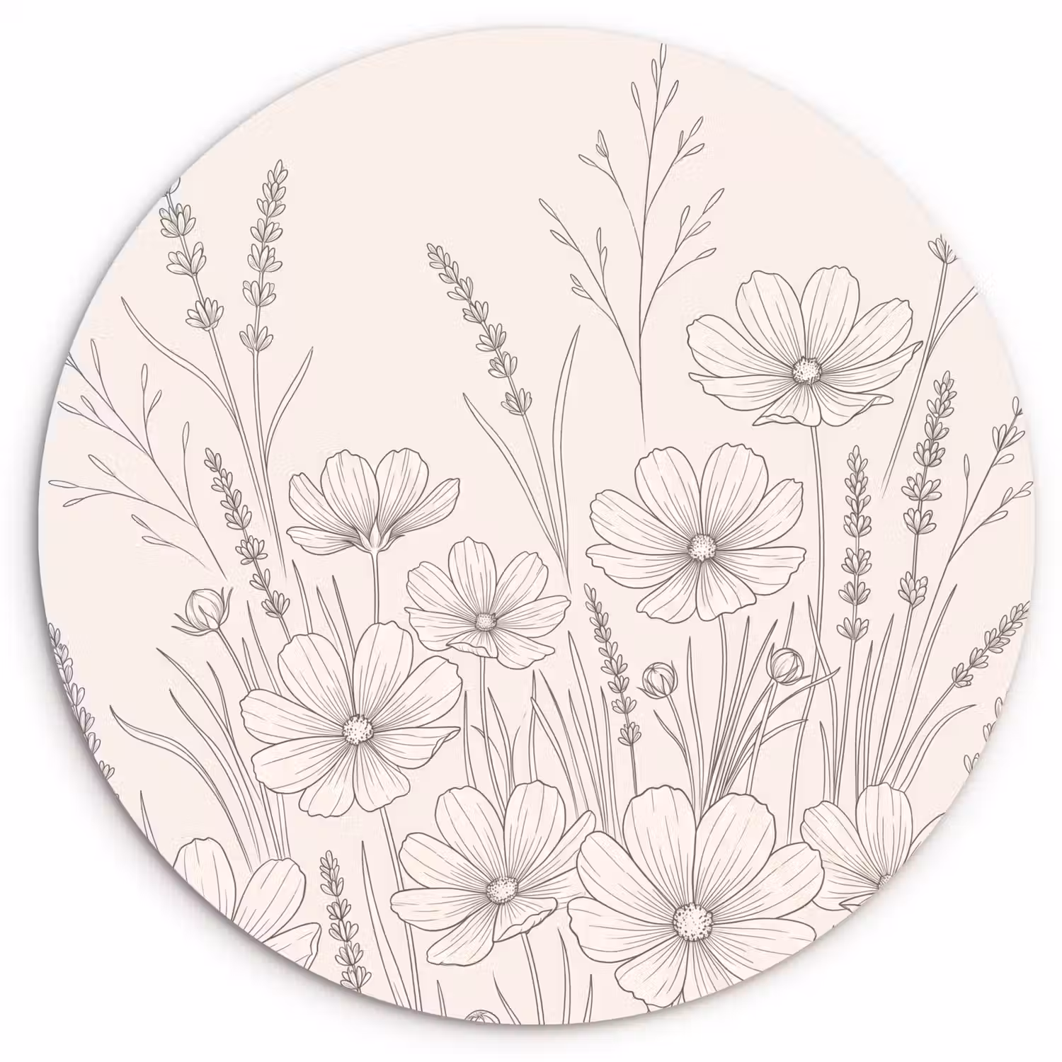 Minimalistisch - Modern - Bloemen - Beige Wandcirkel kunststof plaat 5mm dik klein -3d