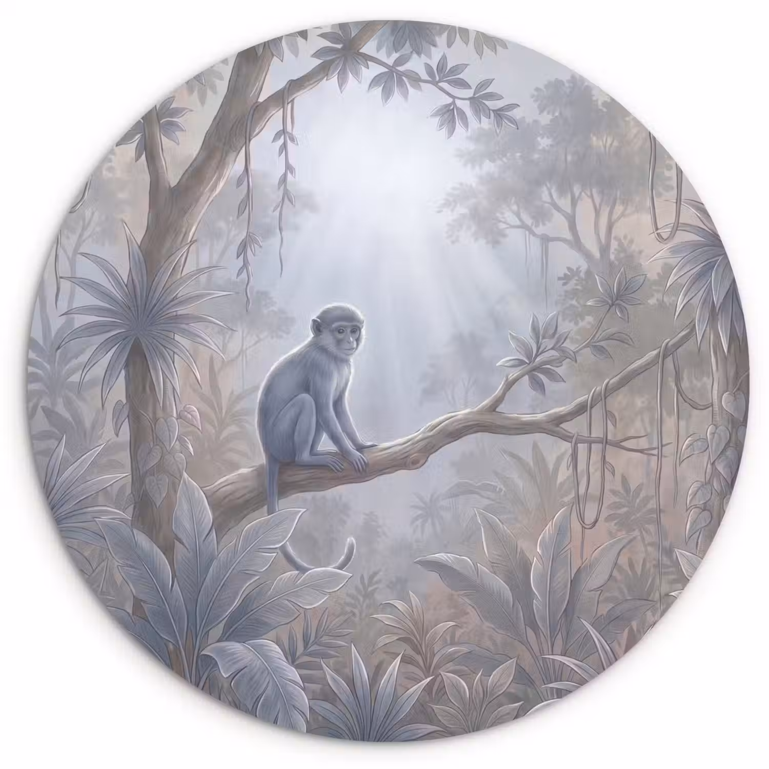 Aap - Boom - Jungle - Natuur - Grijs Wandcirkel kunststof plaat 5mm dik klein -3d