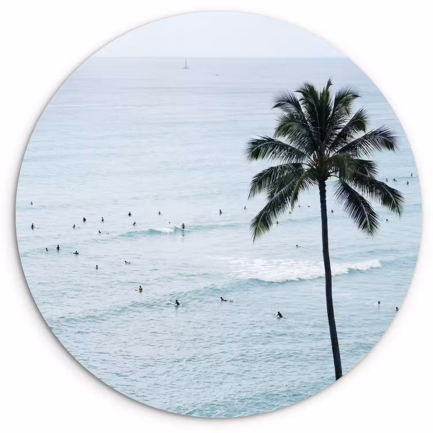 Oceaan - Palmbomen - Surfers Wandcirkel kunststof plaat 5mm dik klein -3d