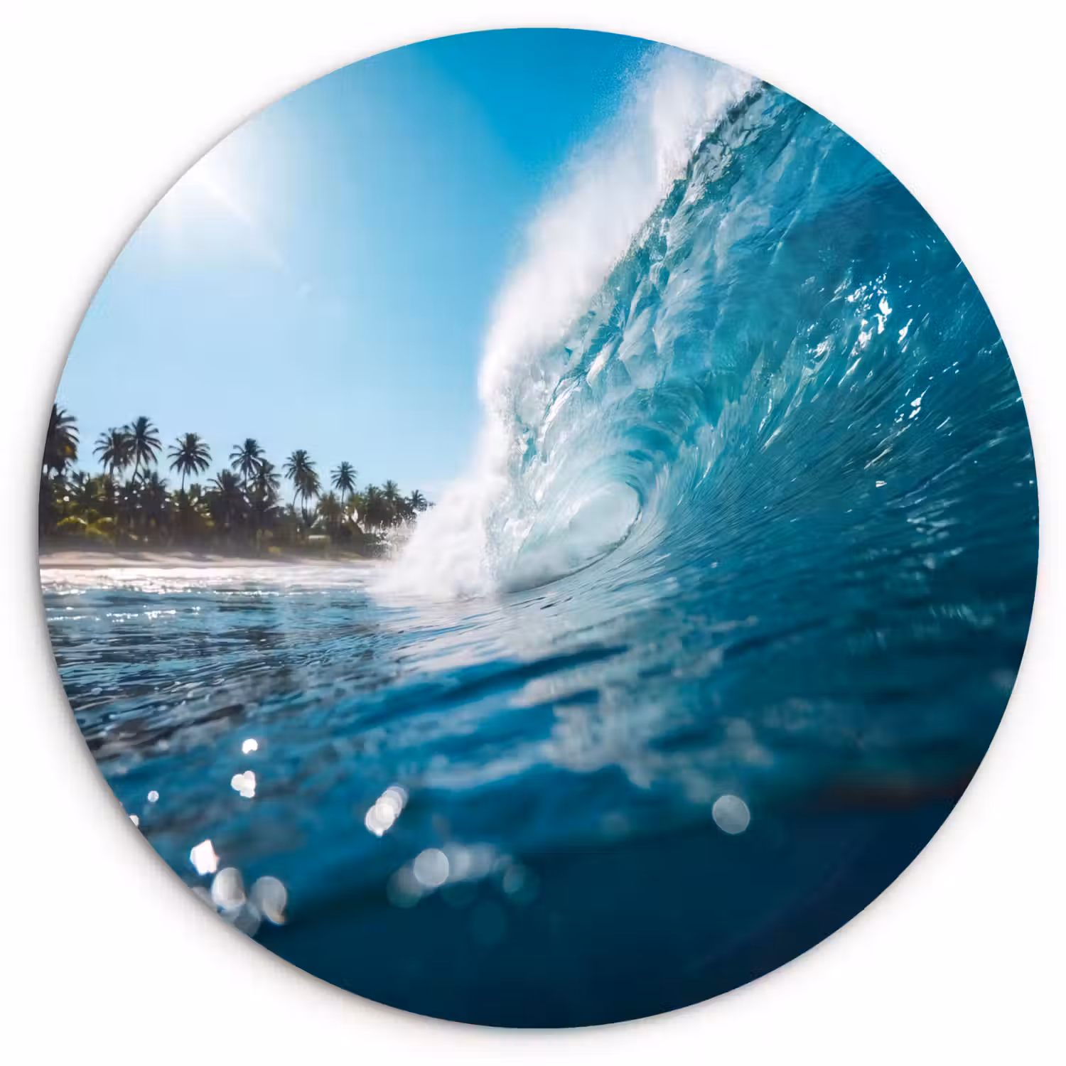 Oceaan - Golf - Strand - Natuur - Blauw Wandcirkel kunststof plaat 5mm dik klein -3d