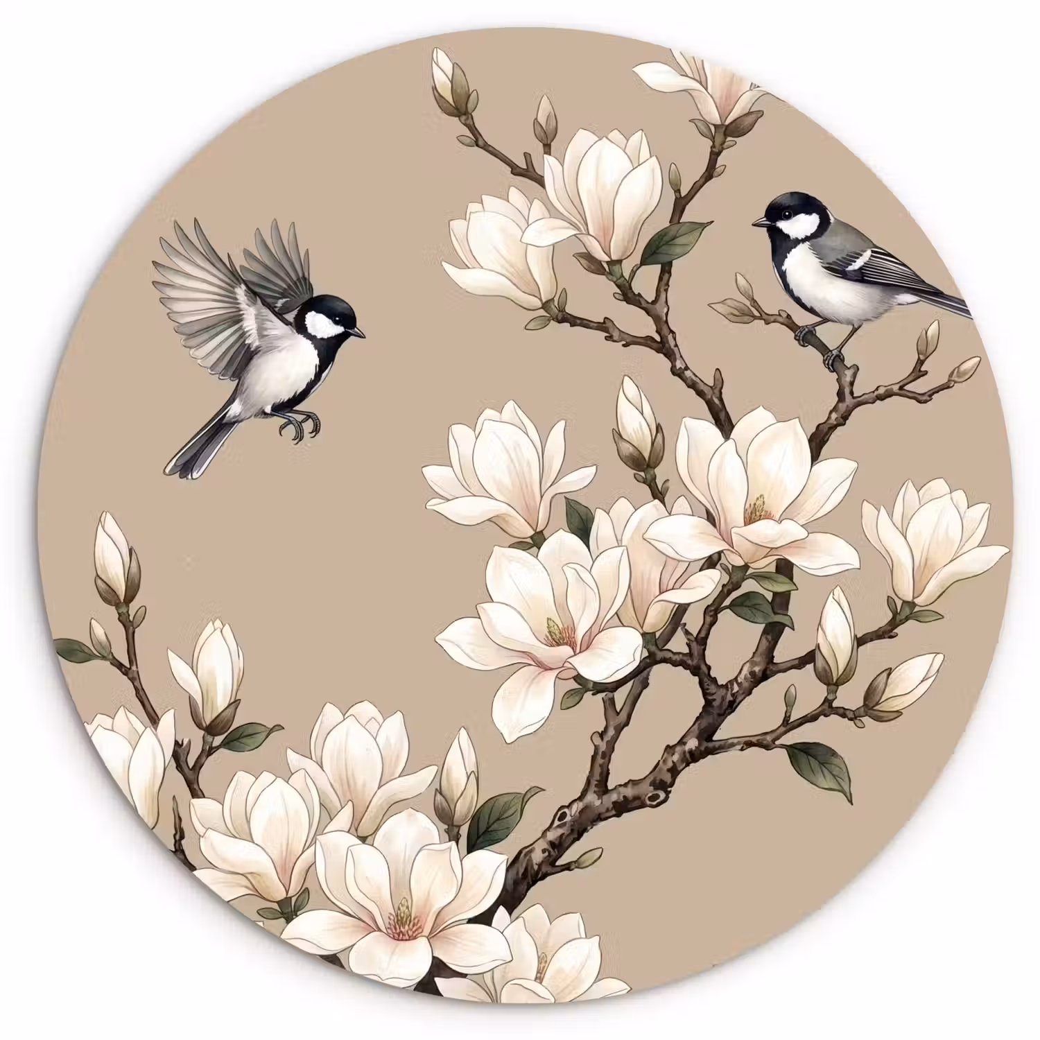 Oosters - Vogels - Beige Wandcirkel kunststof plaat 5mm dik klein -3d