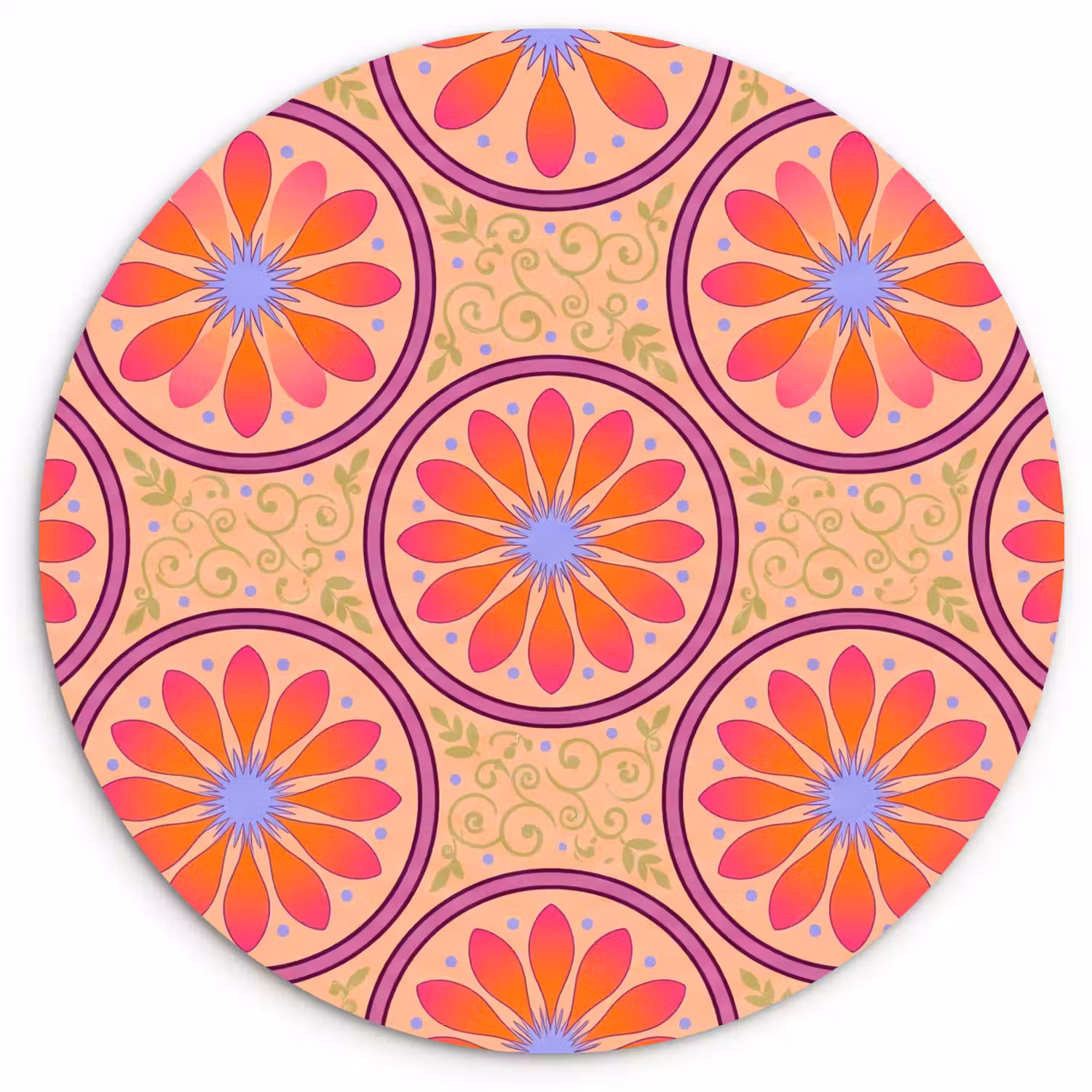 Patroon - Bloemen - Decoratief - Kleurrijk - Modern Wandcirkel kunststof plaat 5mm dik klein -3d