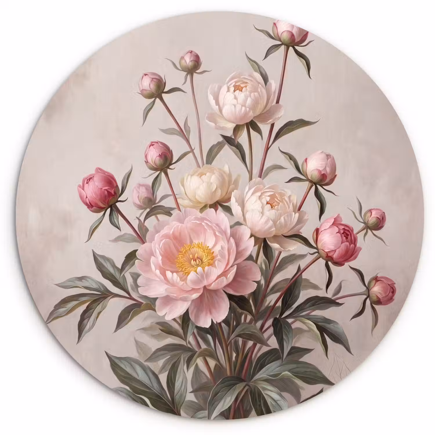 Pioenrozen - Boeket - Roze Wandcirkel kunststof plaat 5mm dik klein -3d
