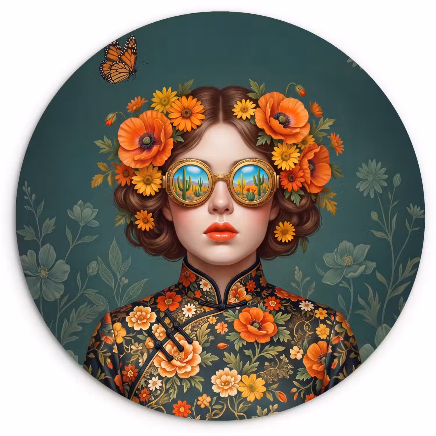 Portret - Vrouw - Kleurrijk - Expressief Wandcirkel kunststof plaat 5mm dik klein -3d