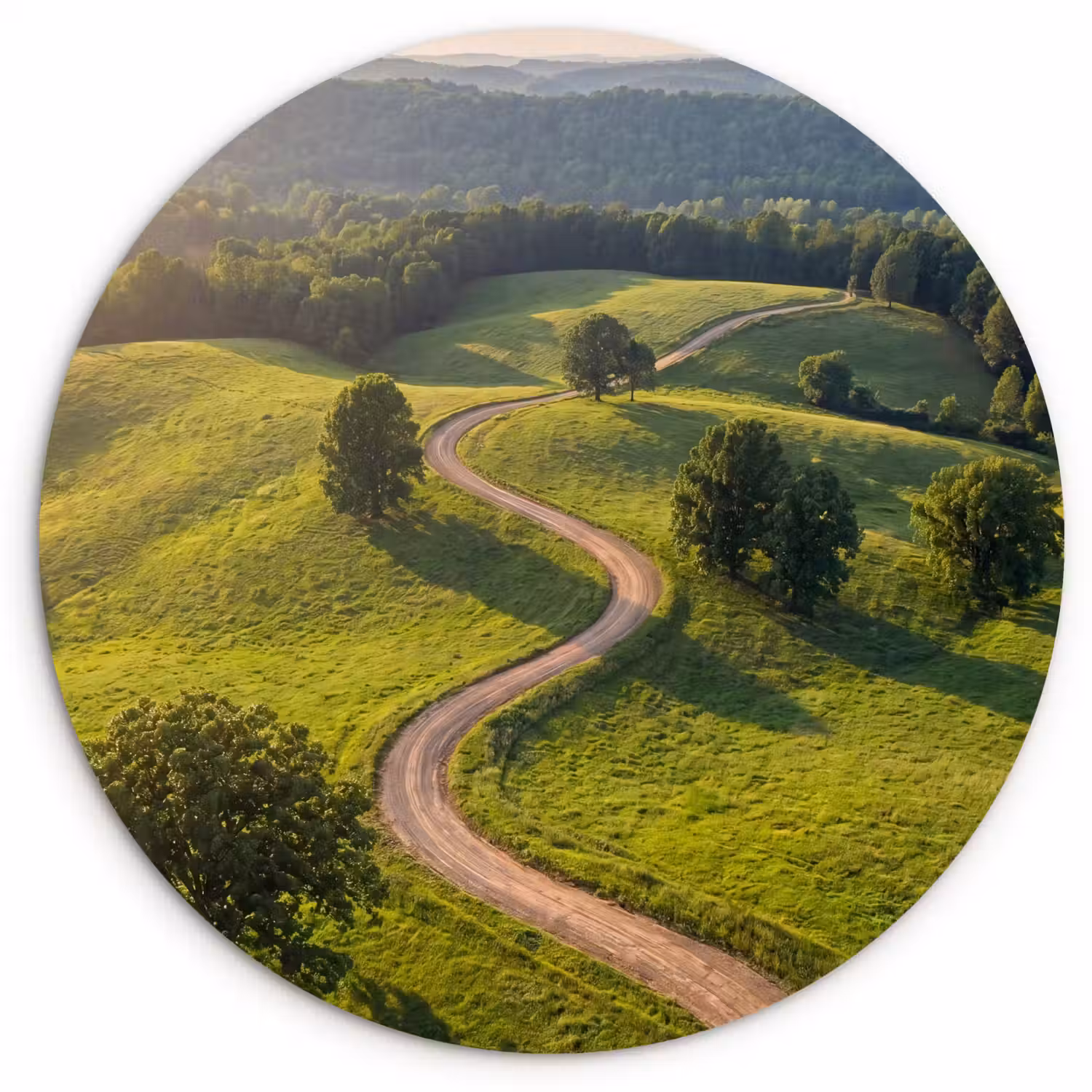 Weg - Weide - Natuur - Groen Wandcirkel kunststof plaat 5mm dik klein -3d