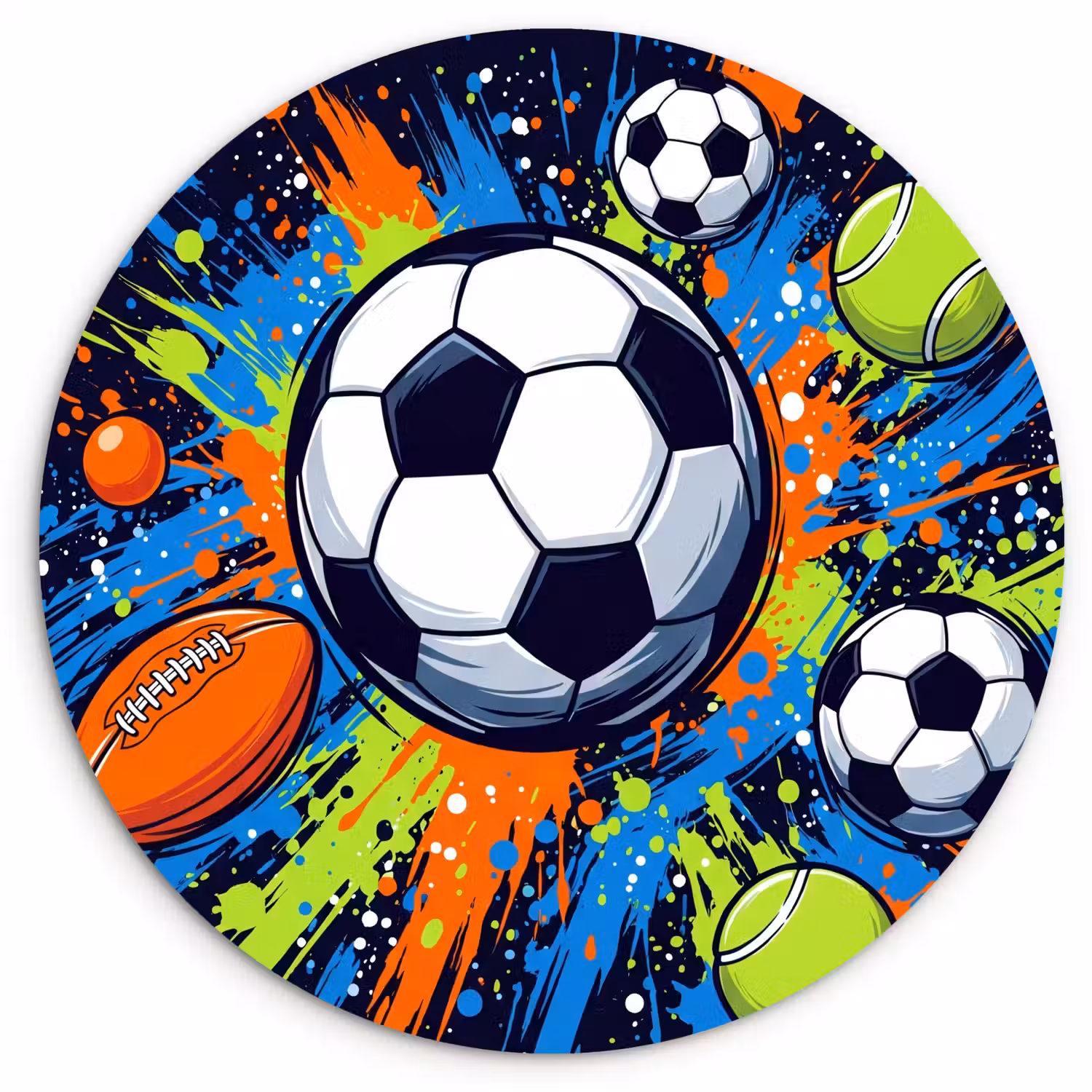 Sport - Ballen - Kleurrijk Wandcirkel kunststof plaat 5mm dik klein -3d