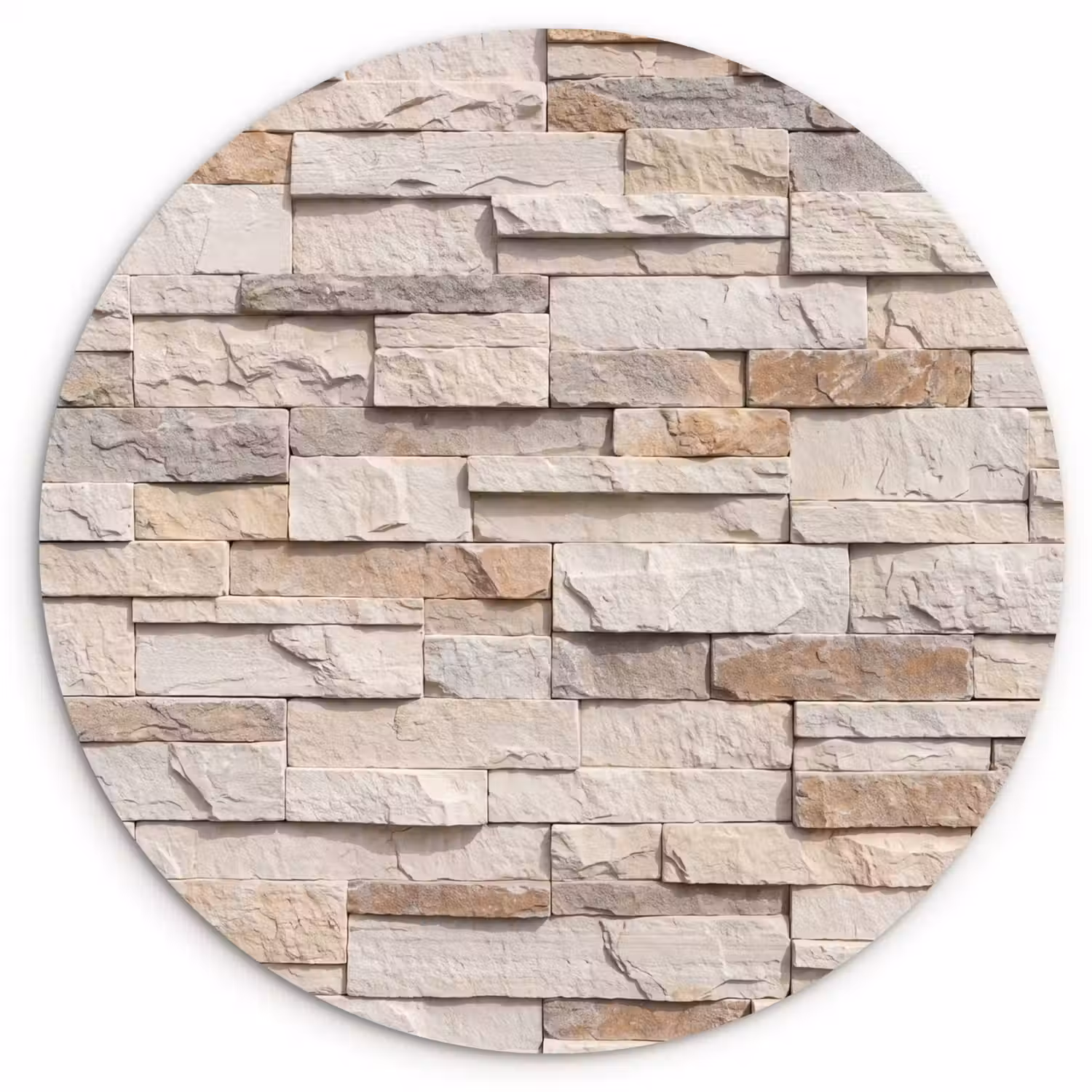 Steen - Muur - Textuur - Rustiek - Beige Wandcirkel kunststof plaat 5mm dik klein -3d