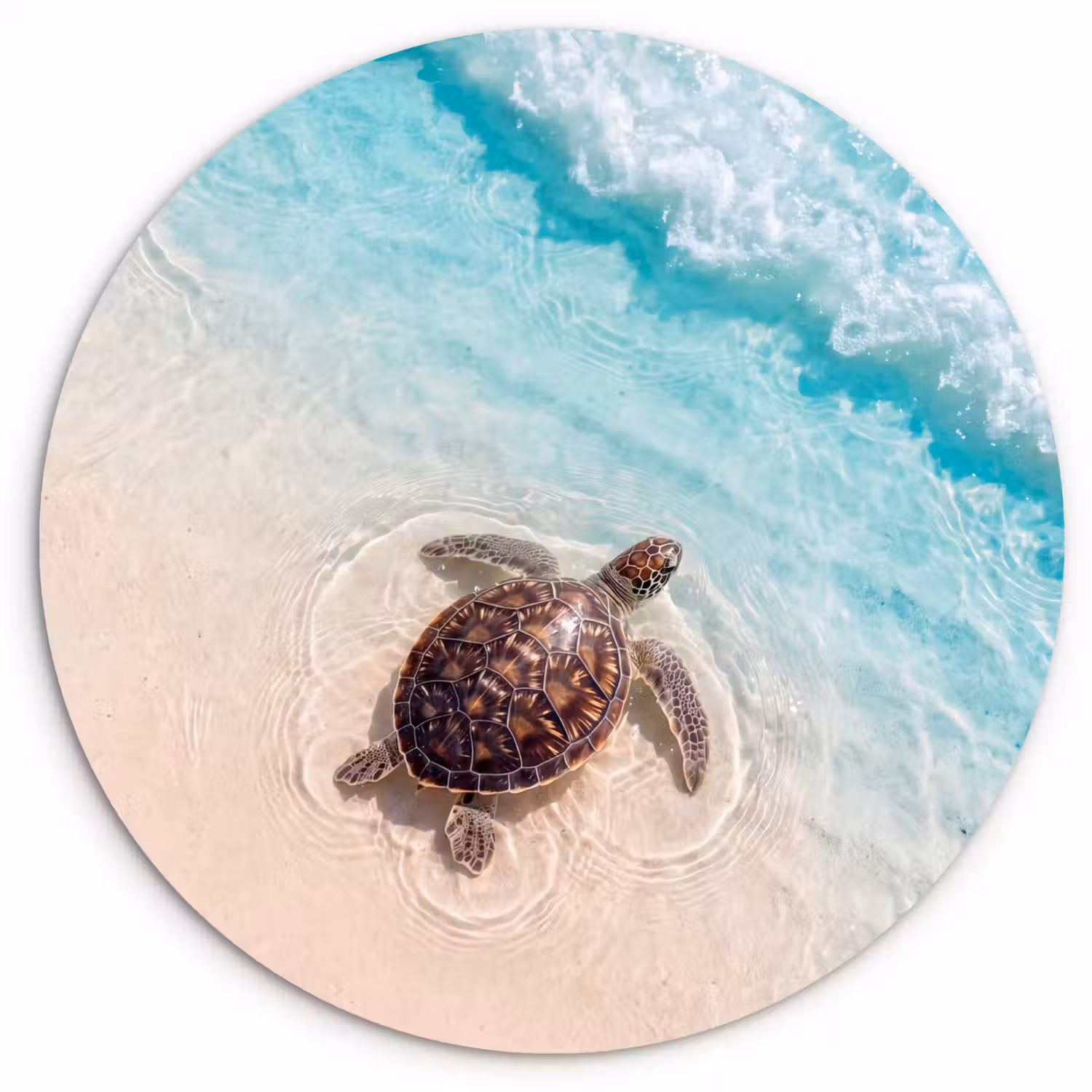 Schildpad - Helder water - Strand - Dieren - Natuur Wandcirkel kunststof plaat 5mm dik klein -3d