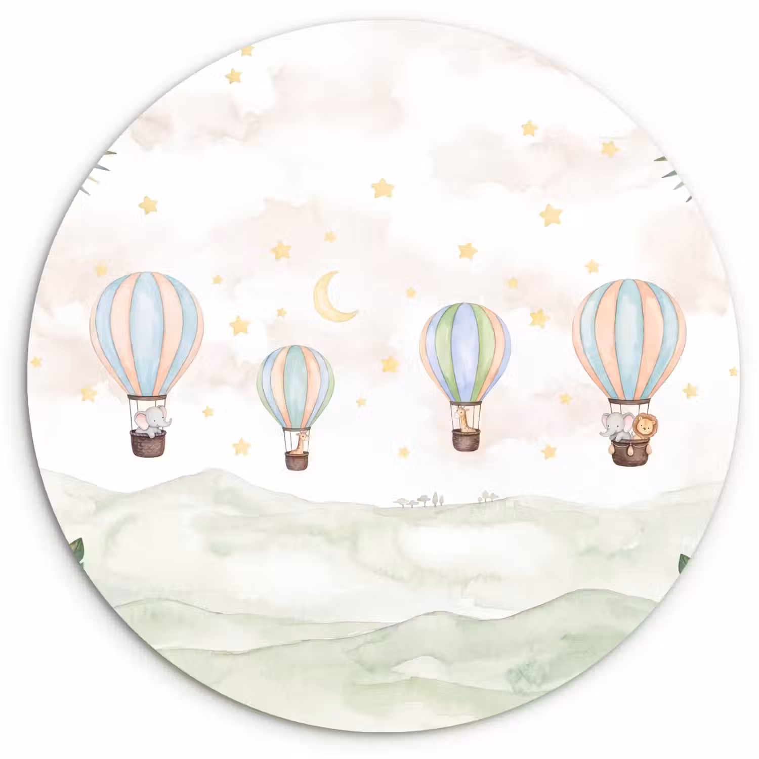 Aquarel - Luchtballonnen - Pastel Wandcirkel kunststof plaat 5mm dik klein -3d