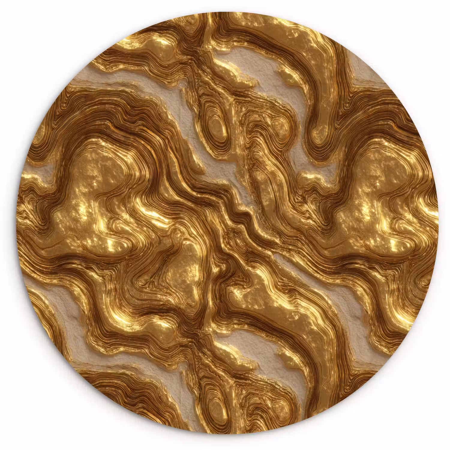 Golven - Organisch - Goud - Crème Wandcirkel kunststof plaat 5mm dik klein 188 -3d