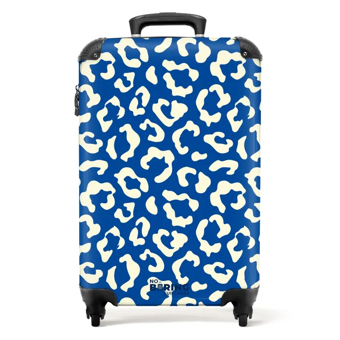 Dierenprints - Panterprint koffer in blauw en wit NBS - Handbagage koffer - Unisex middel -productfoto_recht