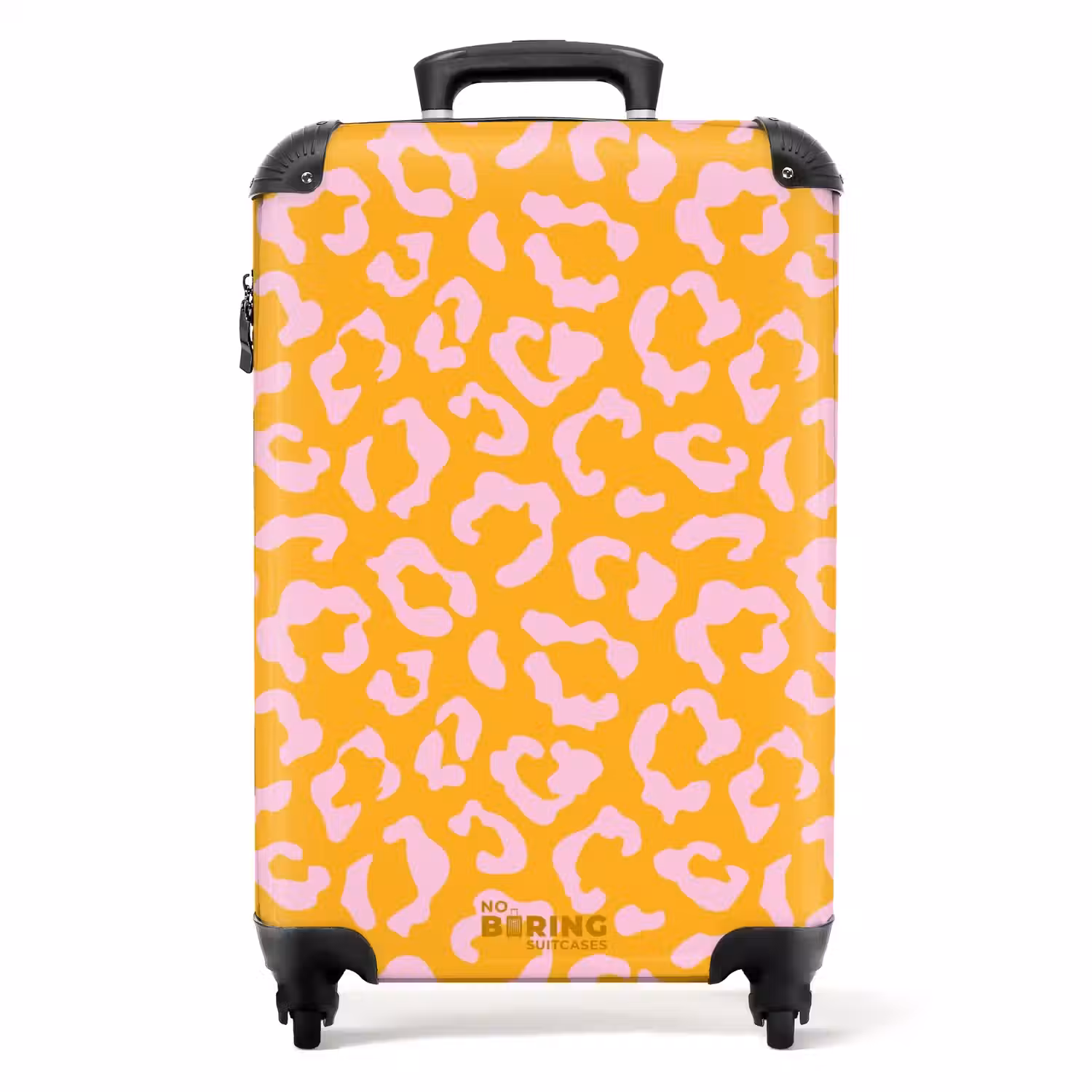 Dierenprints - Panterprint koffer in oranje-geel en lichtroze NBS - Handbagage koffer - Unisex middel -productfoto_recht
