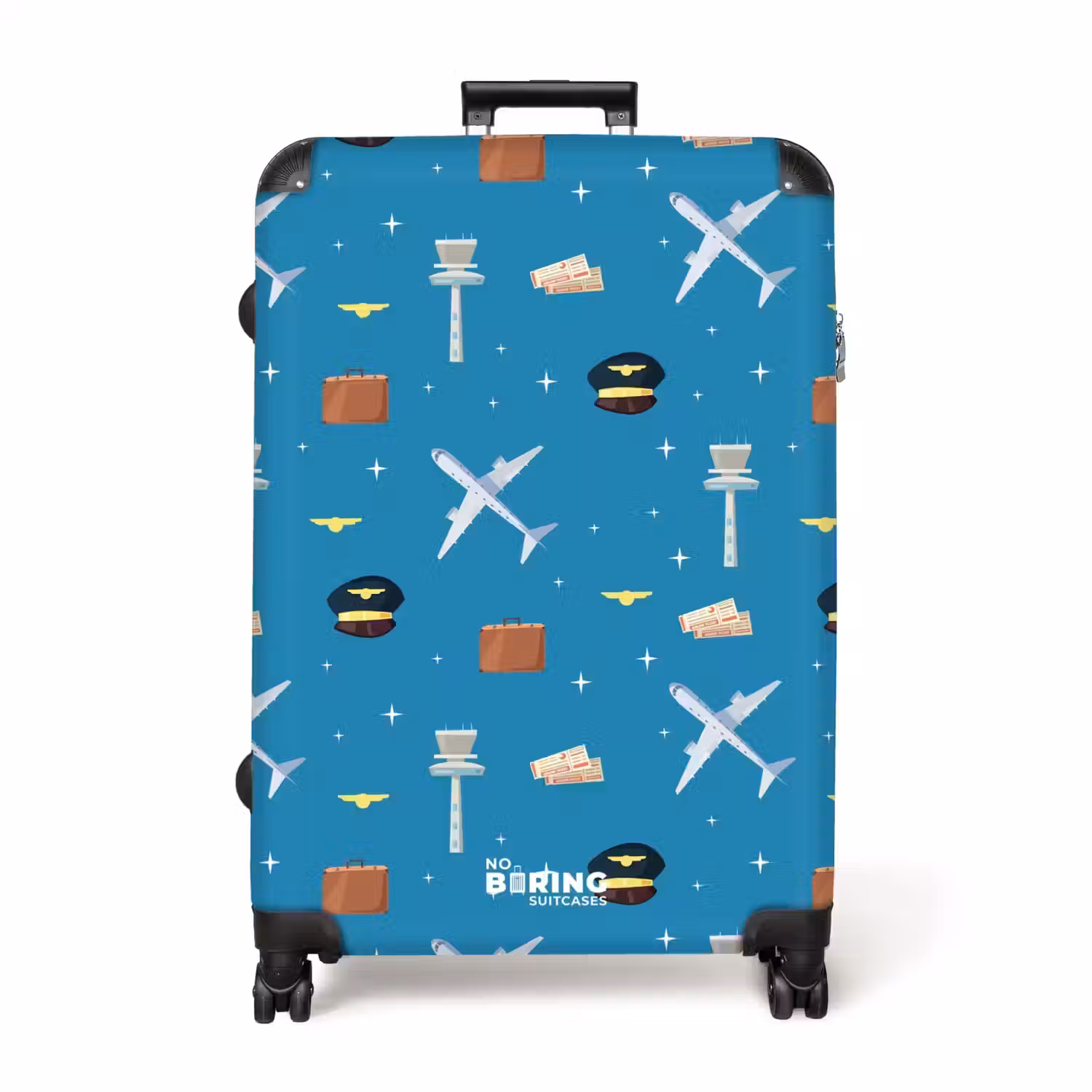 Luchtvaartthema met vliegtuigen op blauwe achtergrond NBS - Large koffer - Volwassenen Unisex groot -3d