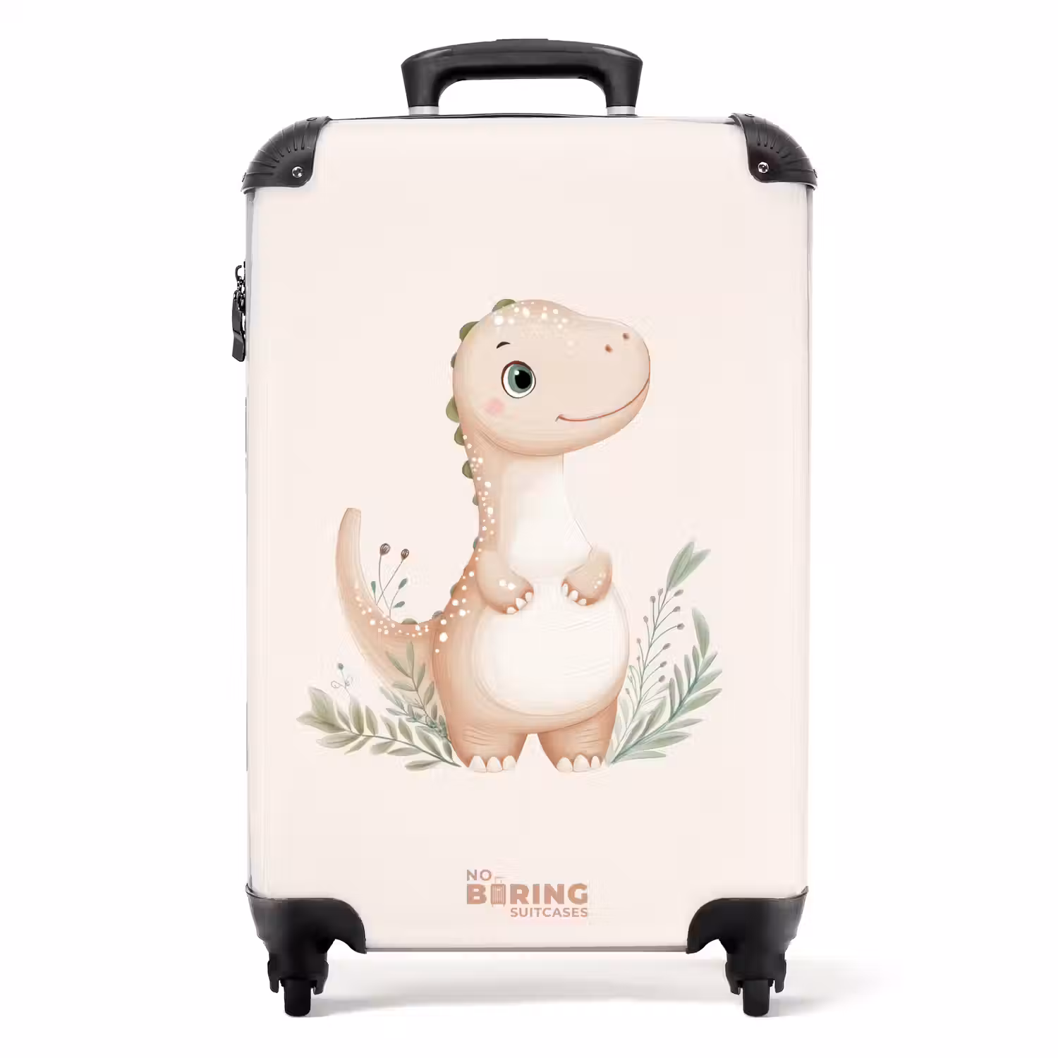 Beige dinosaurus met groene blaadjes NBS - Handbagage koffer - Volwassenen Unisex middel -productfoto_recht