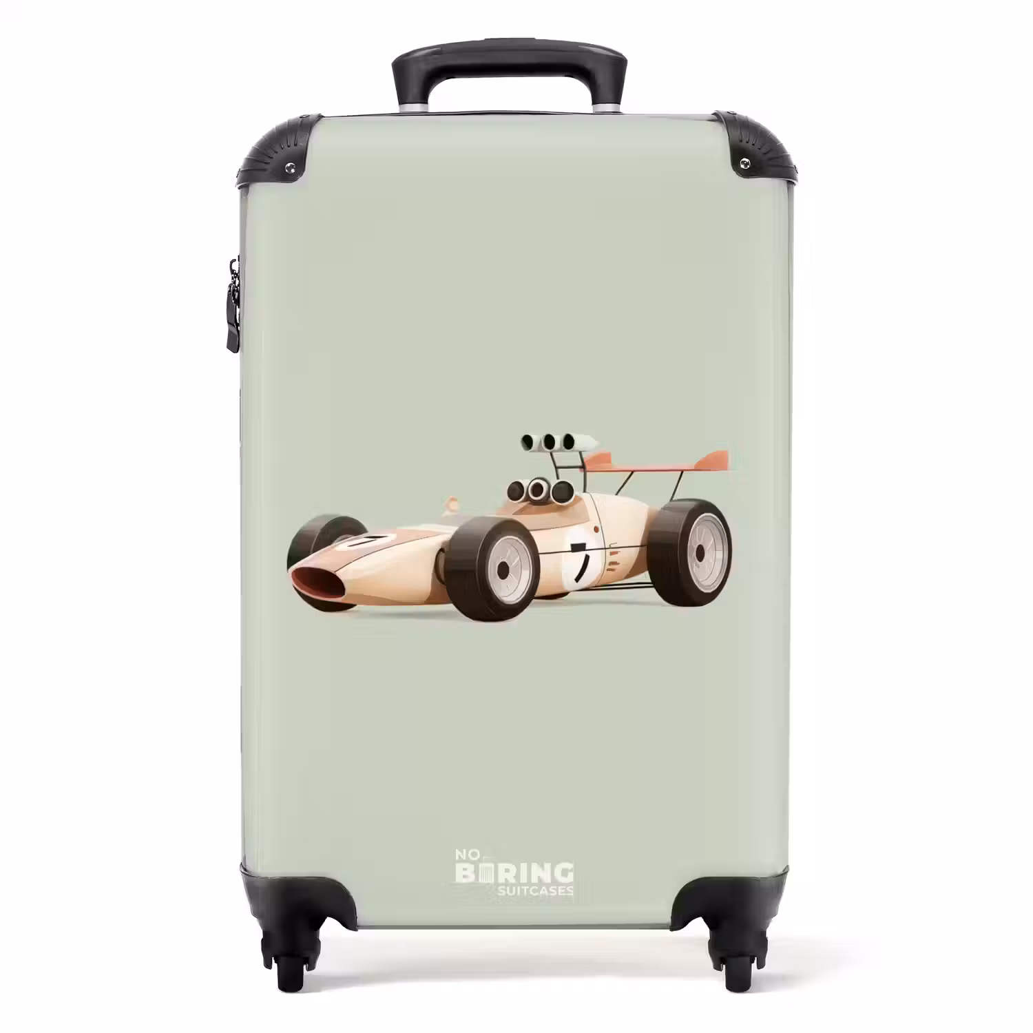 Beige retro raceauto op groen achtergrond NBS - Handbagage koffer - Volwassenen Unisex middel -productfoto_recht