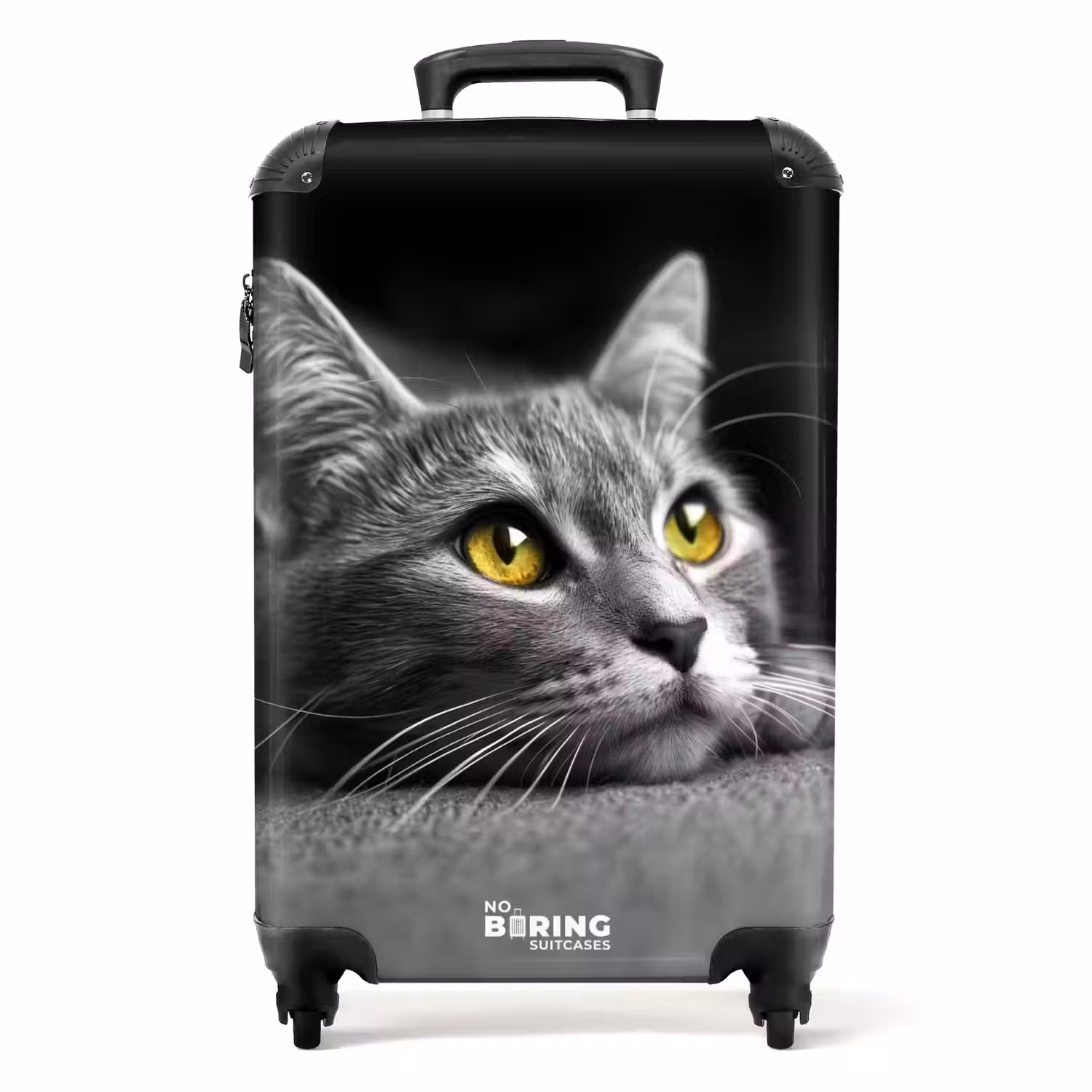 Zwart witte kat met gele ogen NBS - Handbagage koffer - Unisex middel -productfoto_recht