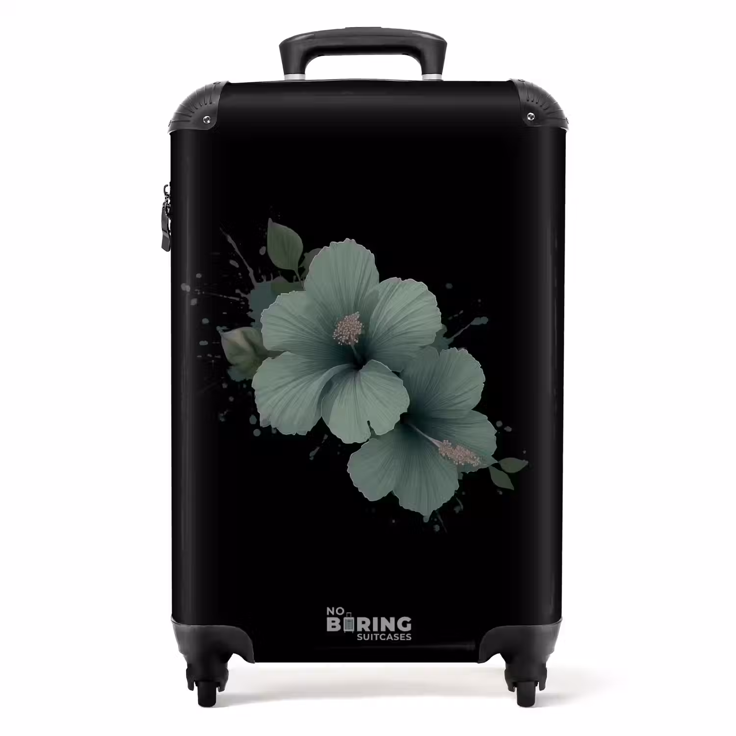 Zwarte achtergrond met groene hibiscusbloem NBS - Handbagage koffer - Volwassenen Unisex middel -productfoto_recht