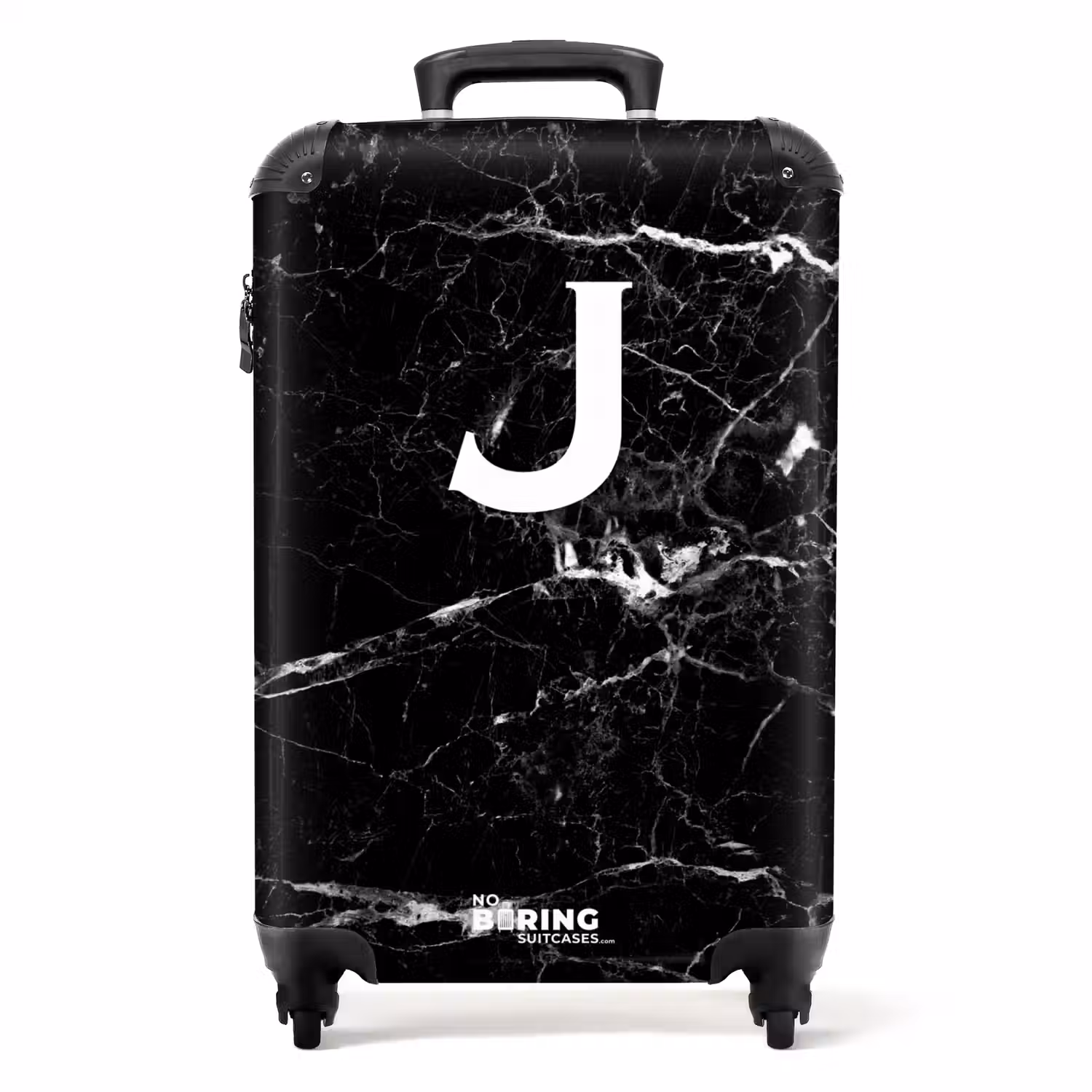 Zwart - Marmer look - Letter J - Marmer NBS - Handbagage koffer - Unisex middel -productfoto_recht