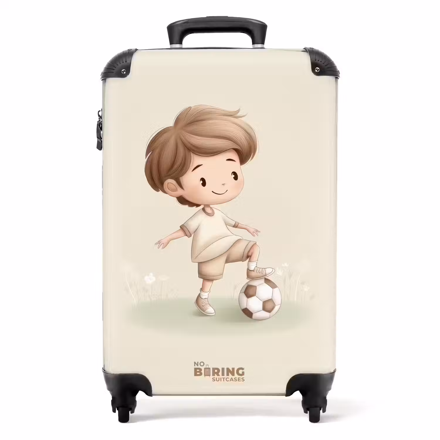 Jongen met een voetbal in bruine tinten NBS - Handbagage koffer - Volwassenen Unisex middel -productfoto_recht